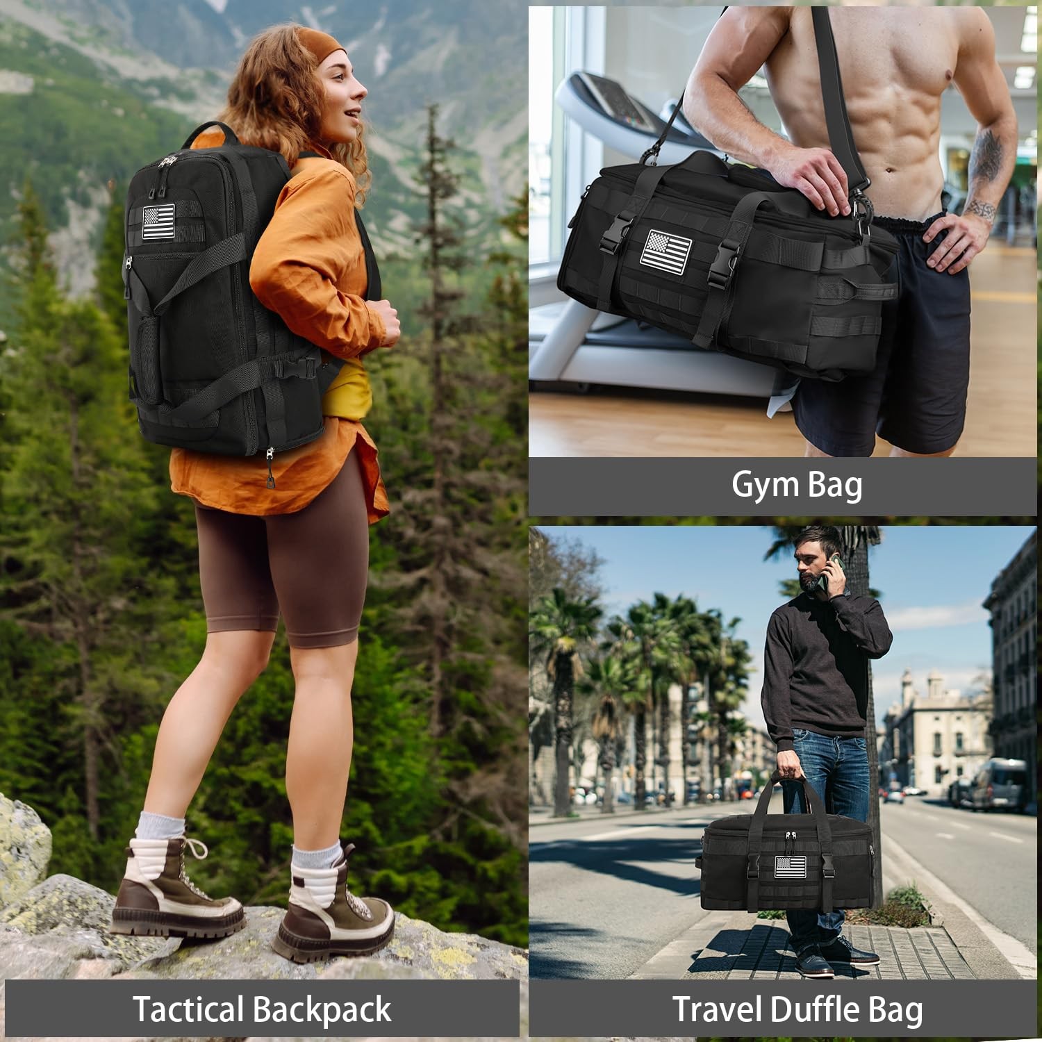 Gym Bags for Men Women, Tactical Duffle Bag Backpack with Shoe Compartment, 3…