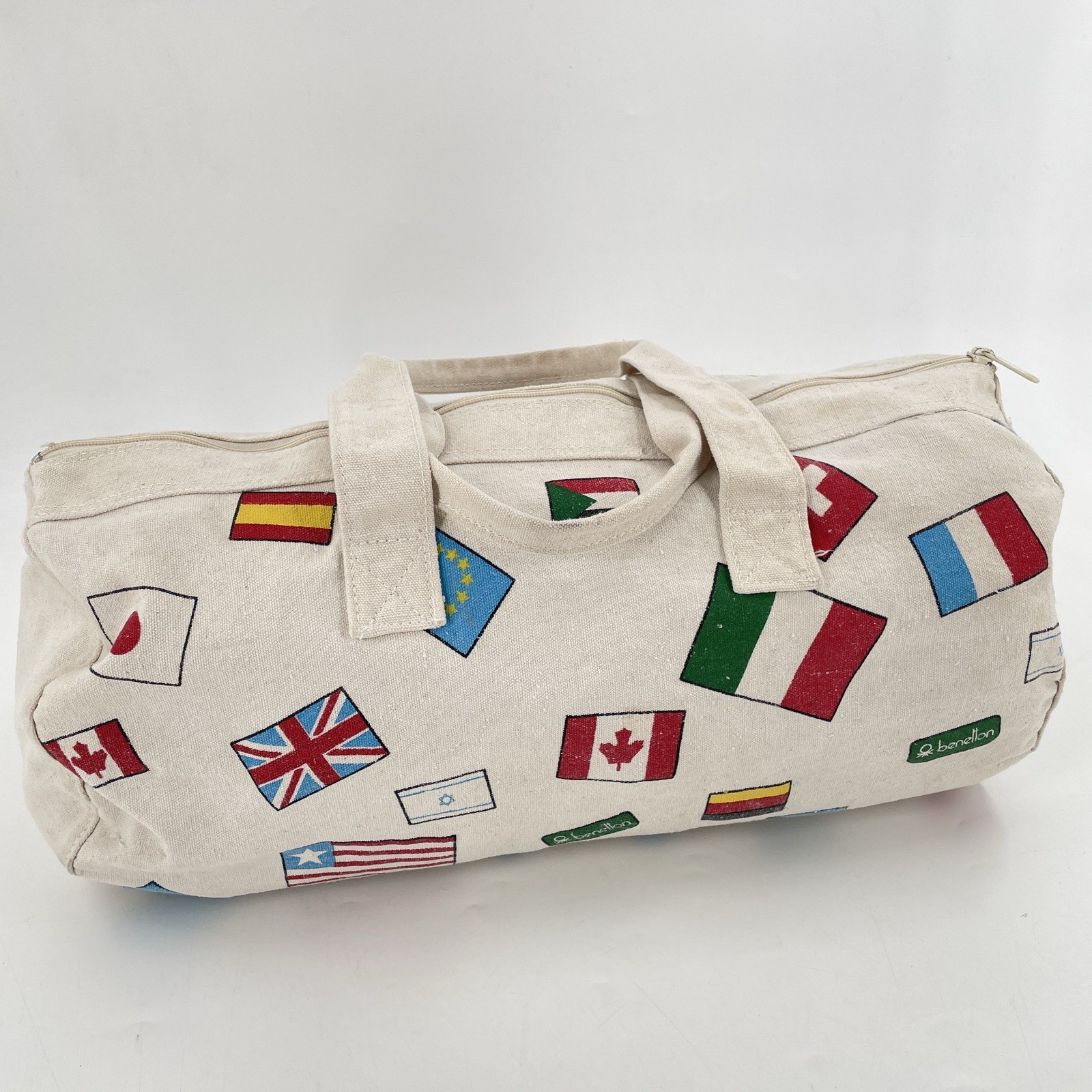 Rare Vintage 80s Benetton Olympic Global Country Flag Print Small Duffle Bag