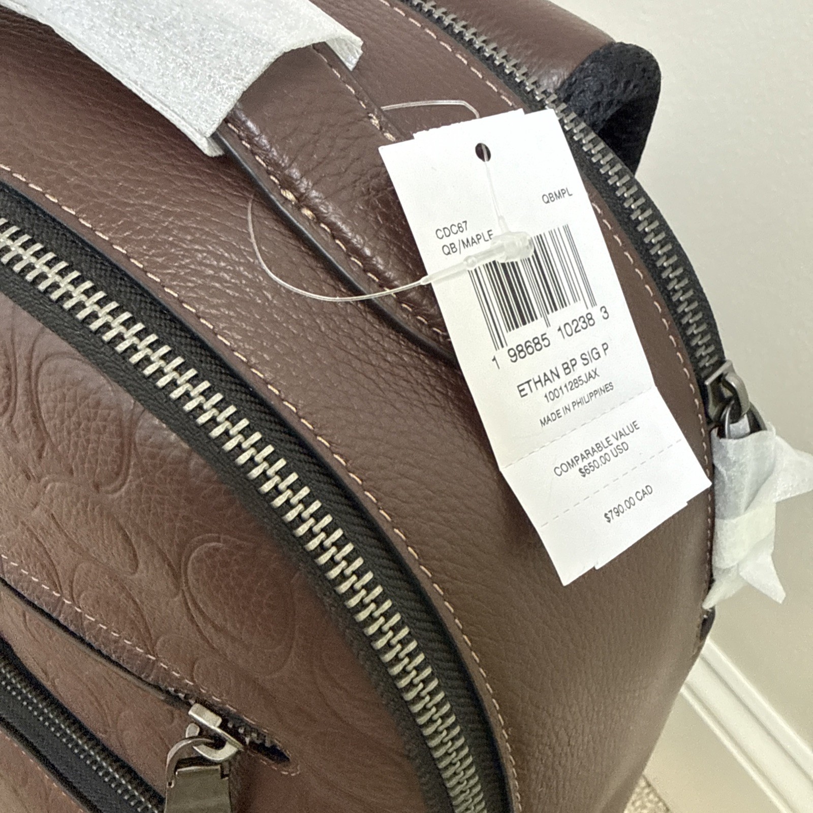 NWT COACH Men’s Ethan Backpack Signature Leather Gunmetal/Maple Brown CDC67