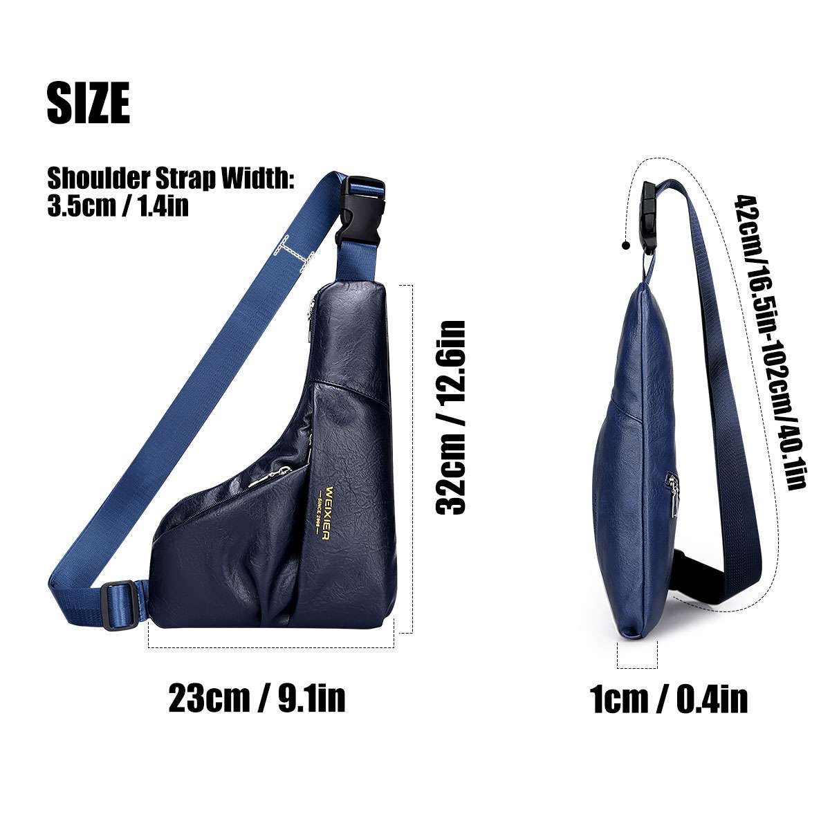 Men’s Waterproof PU Leather Chest Bag Travel Sport Shoulder Cross Body Backpack