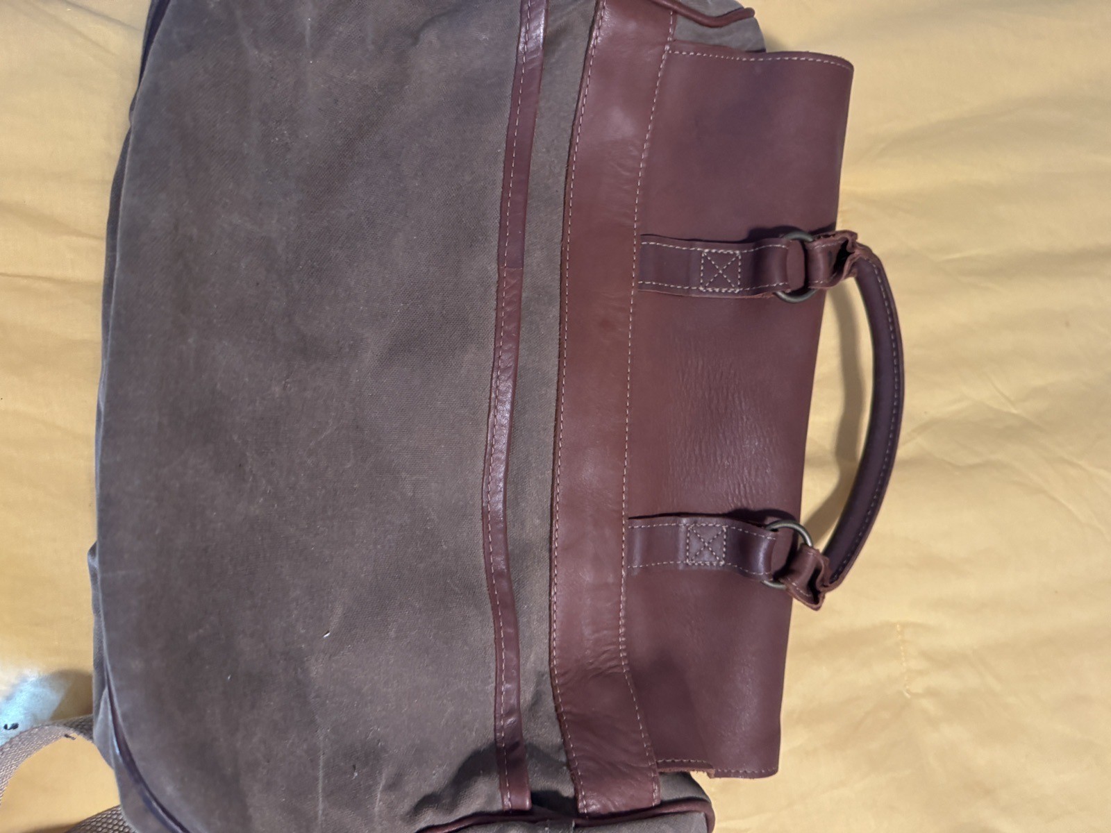 LL Bean Vintage Waxed Canvas Leather Messenger Bag Olive Brown Satchel