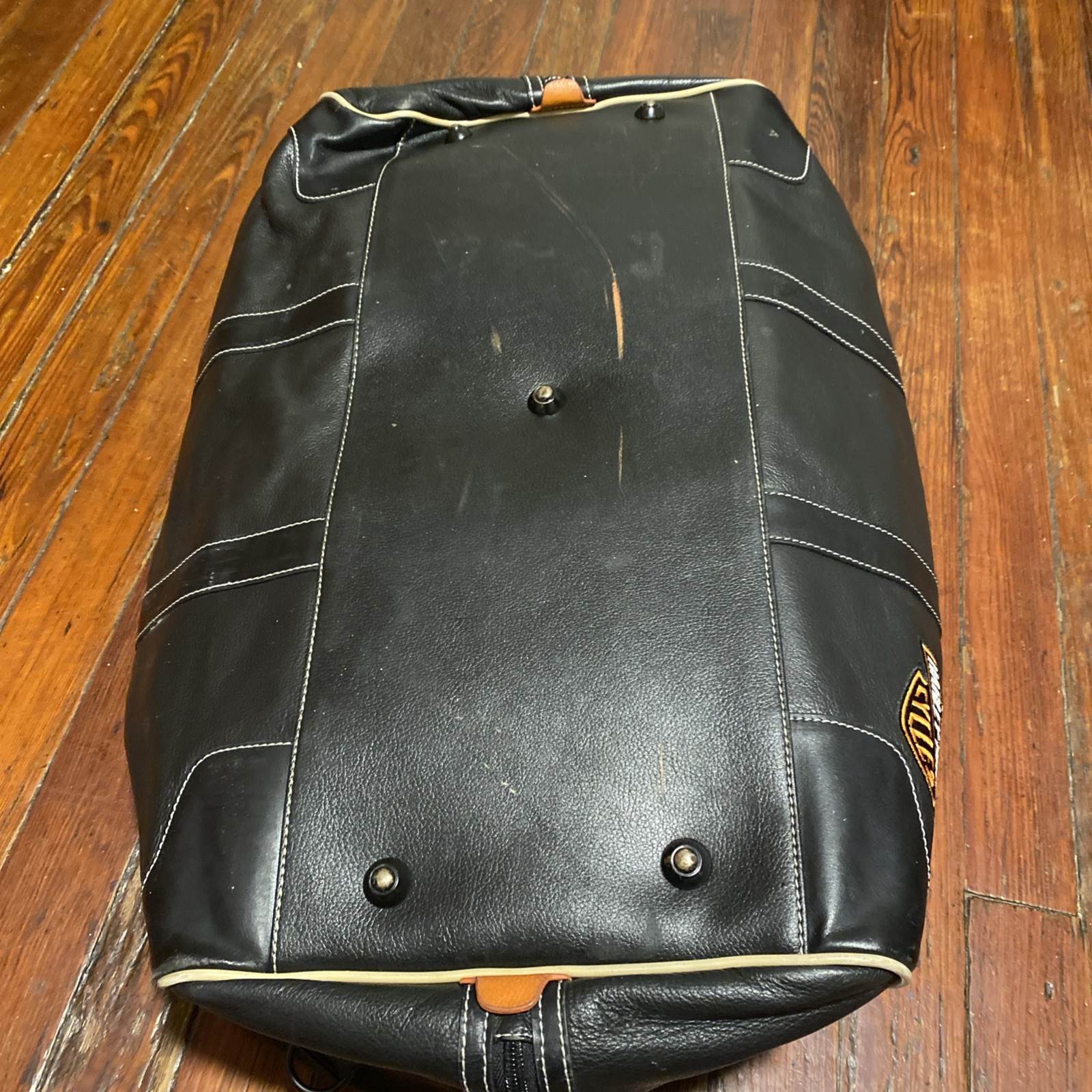 Used Harley Davidson Leather Duffle Bag Travel Black Motorcycle Carryon 22x10x12