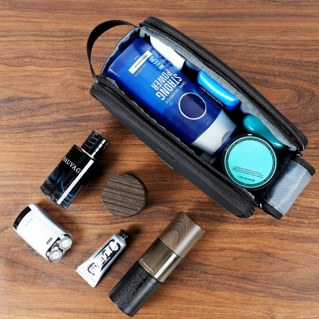 Travel Toiletry Bag for Men, Medium Water-Resistant Double-Sided Full-Open Dopp