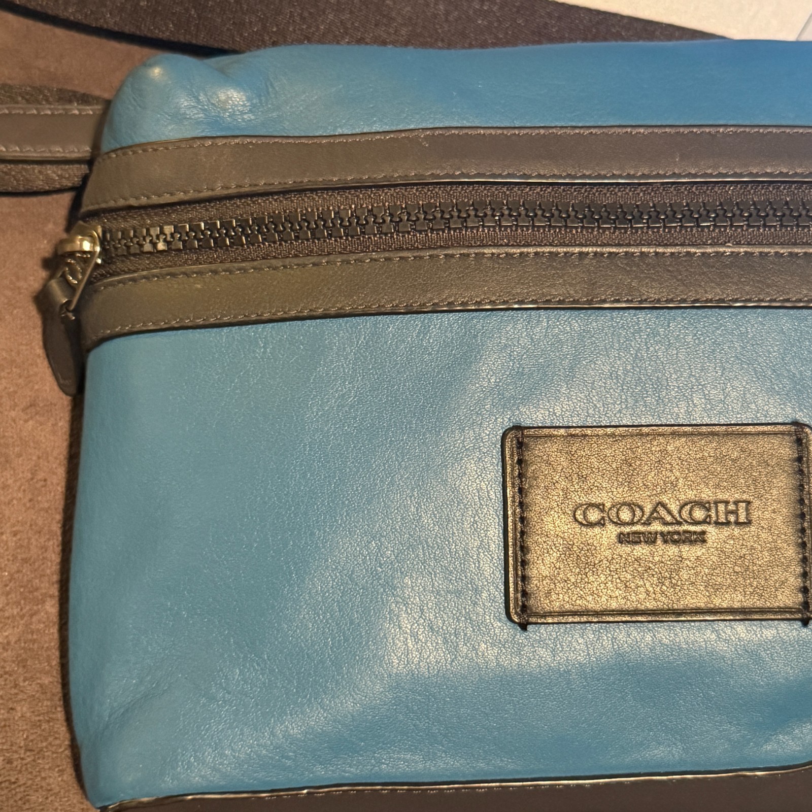 Coach New York Metropolitan Soft Courier Leather Crossbody Blue Black Colorblock