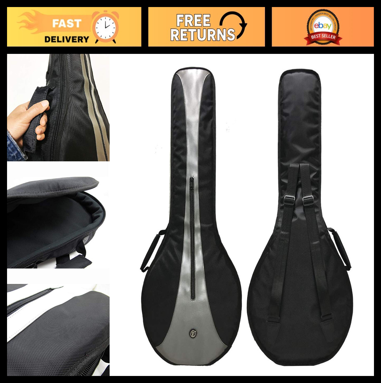 Water-Resistant Banjo Gig Bag – 600D Oxford Cloth, Padded Backpack Strap Case