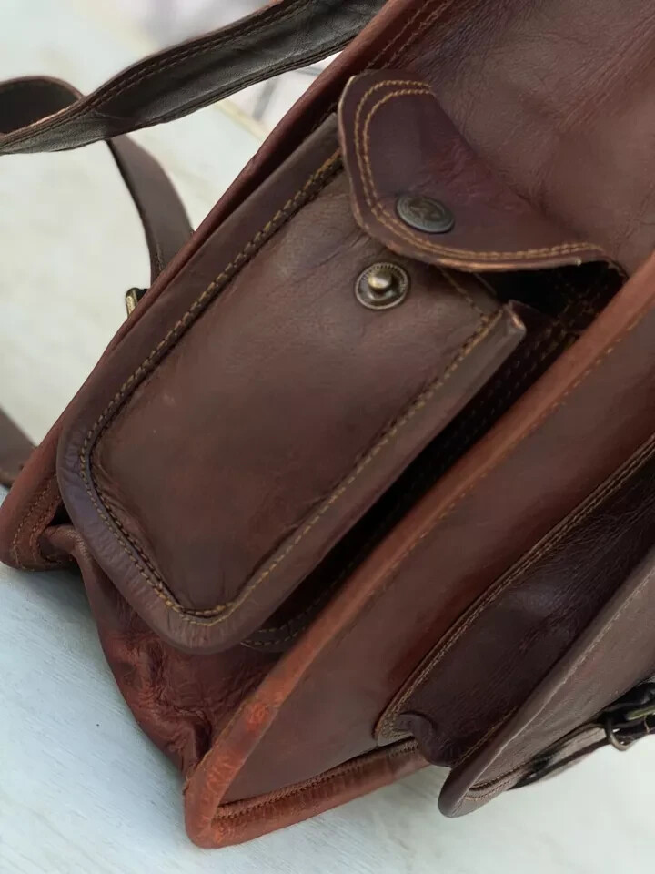 Leather Backpack Vintage Rucksack Laptop Genuine Men’s Travel (16X12 inch Brown)