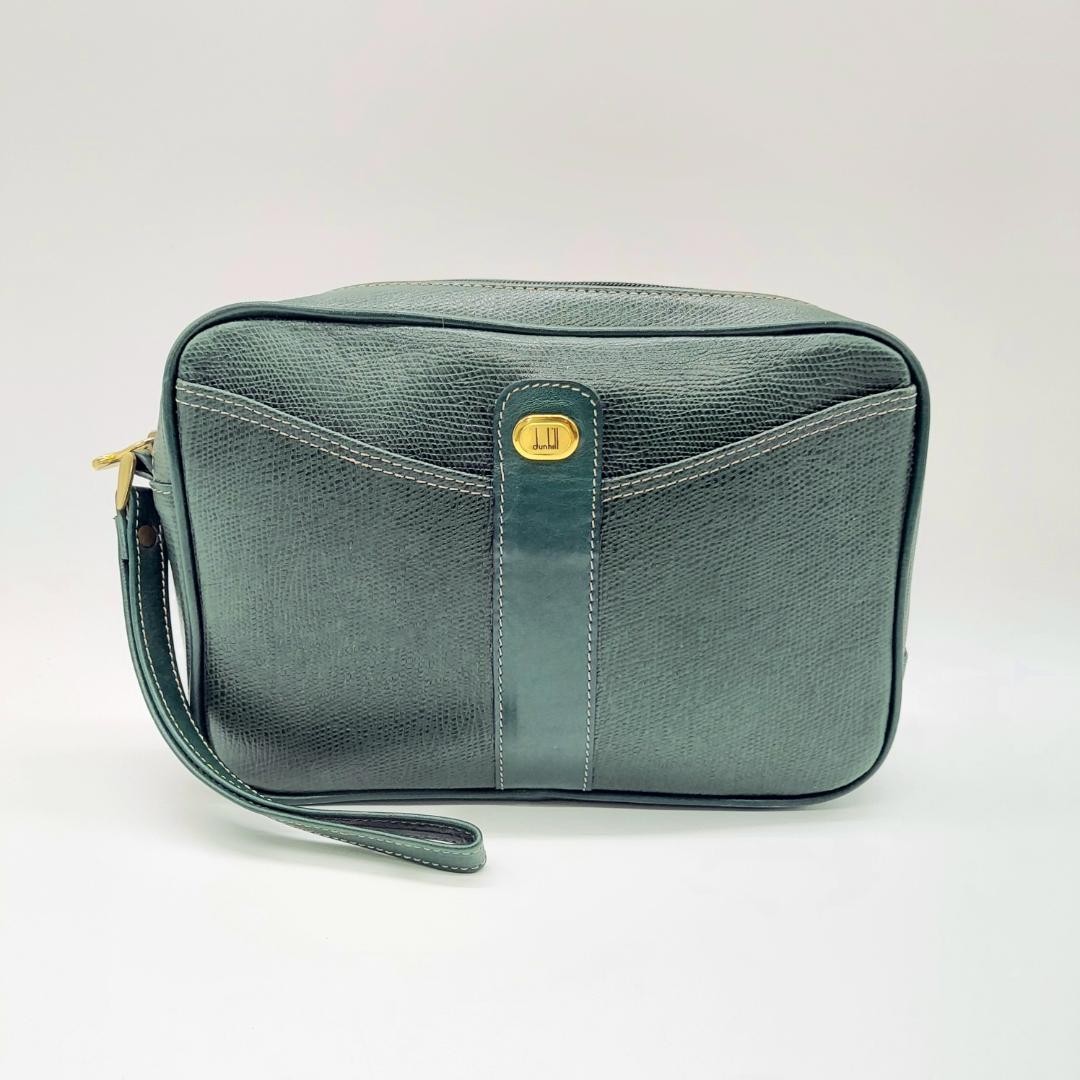 Dunhill Leather Clutch Bag Black Second Bag 24cm Pocket