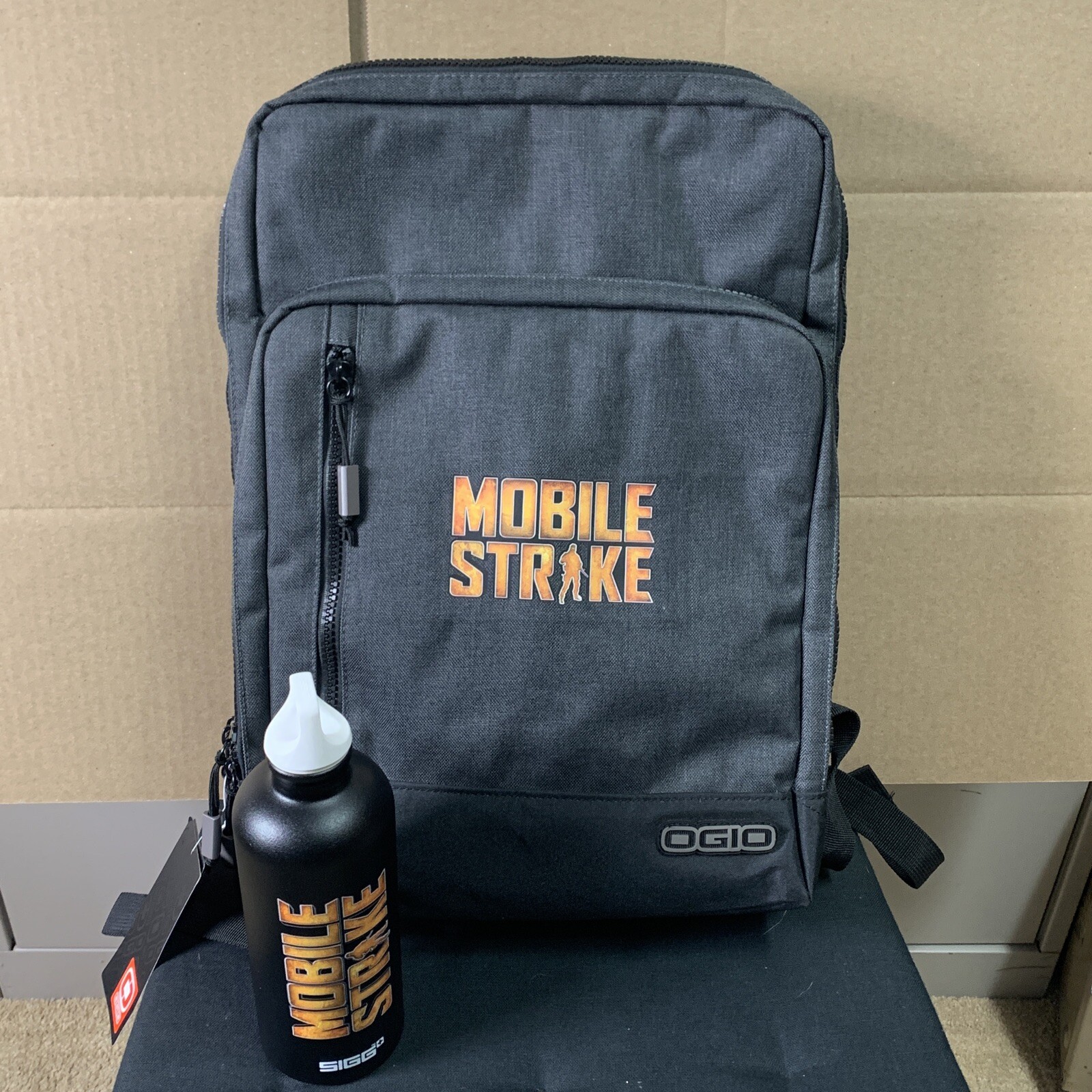 Rare NWT OGIO Gray Black Laptop BACKPACK~ Linen MOBILE STRIKE W/ Bottle