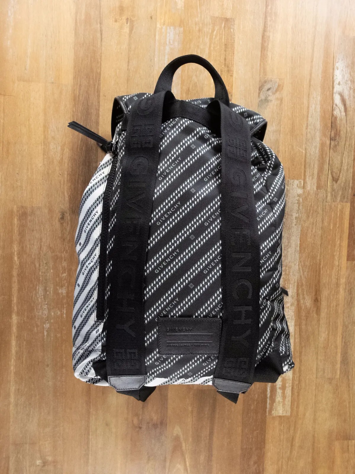 (NO CUSTOMS TAX) GIVENCHY black & white Light 3 nylon striped logo backpack NWT