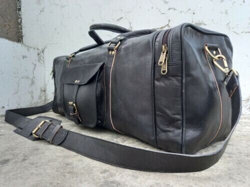 Gym Weekend Top-Quality Black Leather 36″ Men Travel Bag Genuine Duffel Luggage