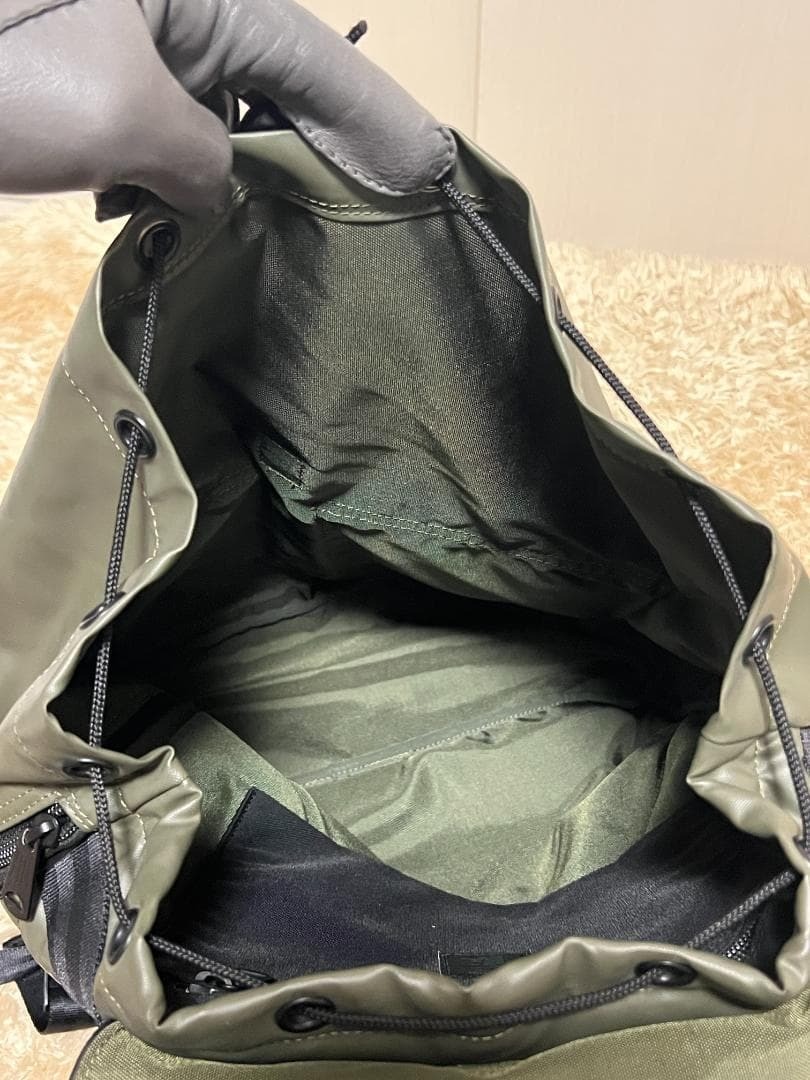 PORTER PVC Backpack Military Style Olive Green 40x42x12cm Nylon PVC Material