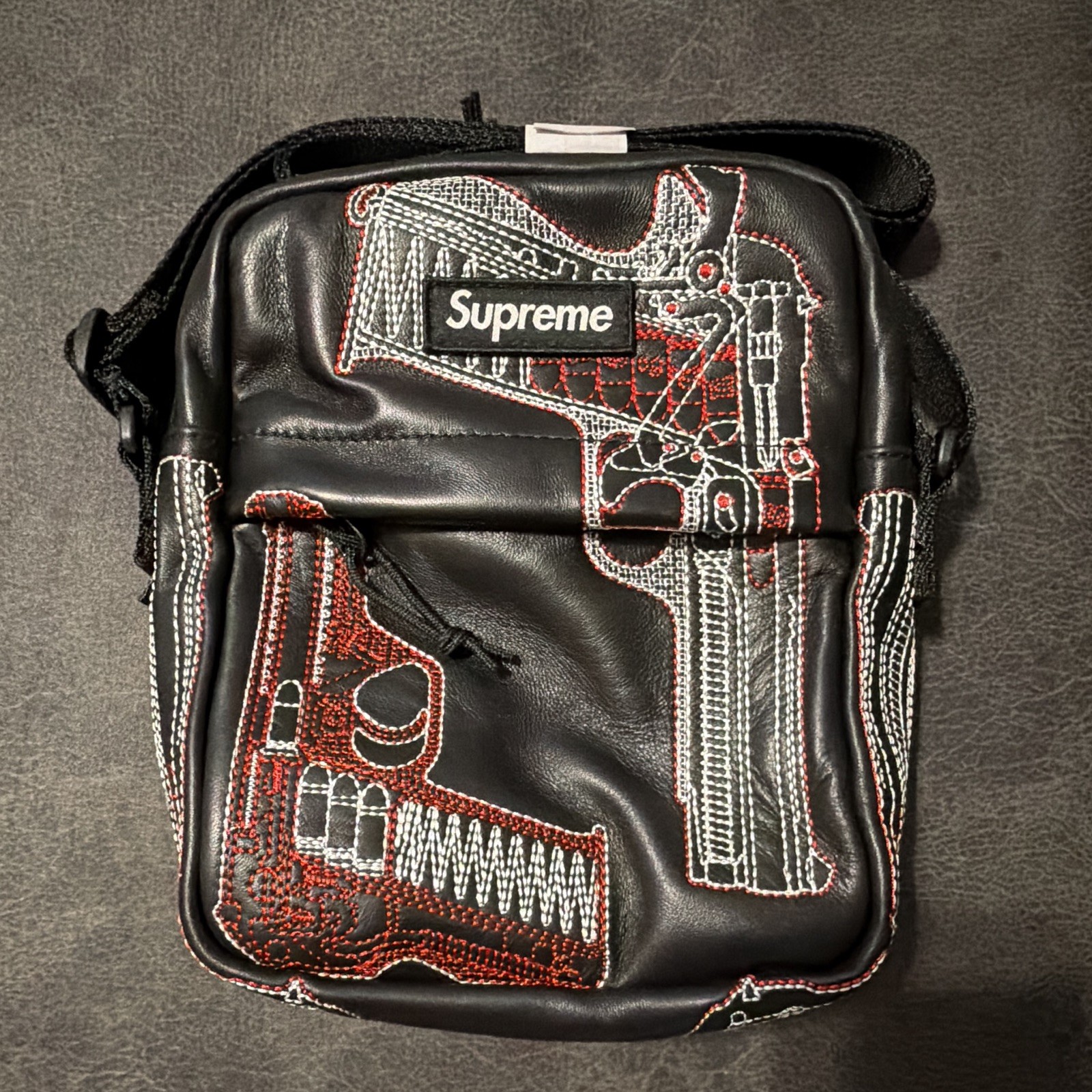Supreme Guns Graphic Print Shoulder Bag Black Zip Closure Adjustable Strap OS