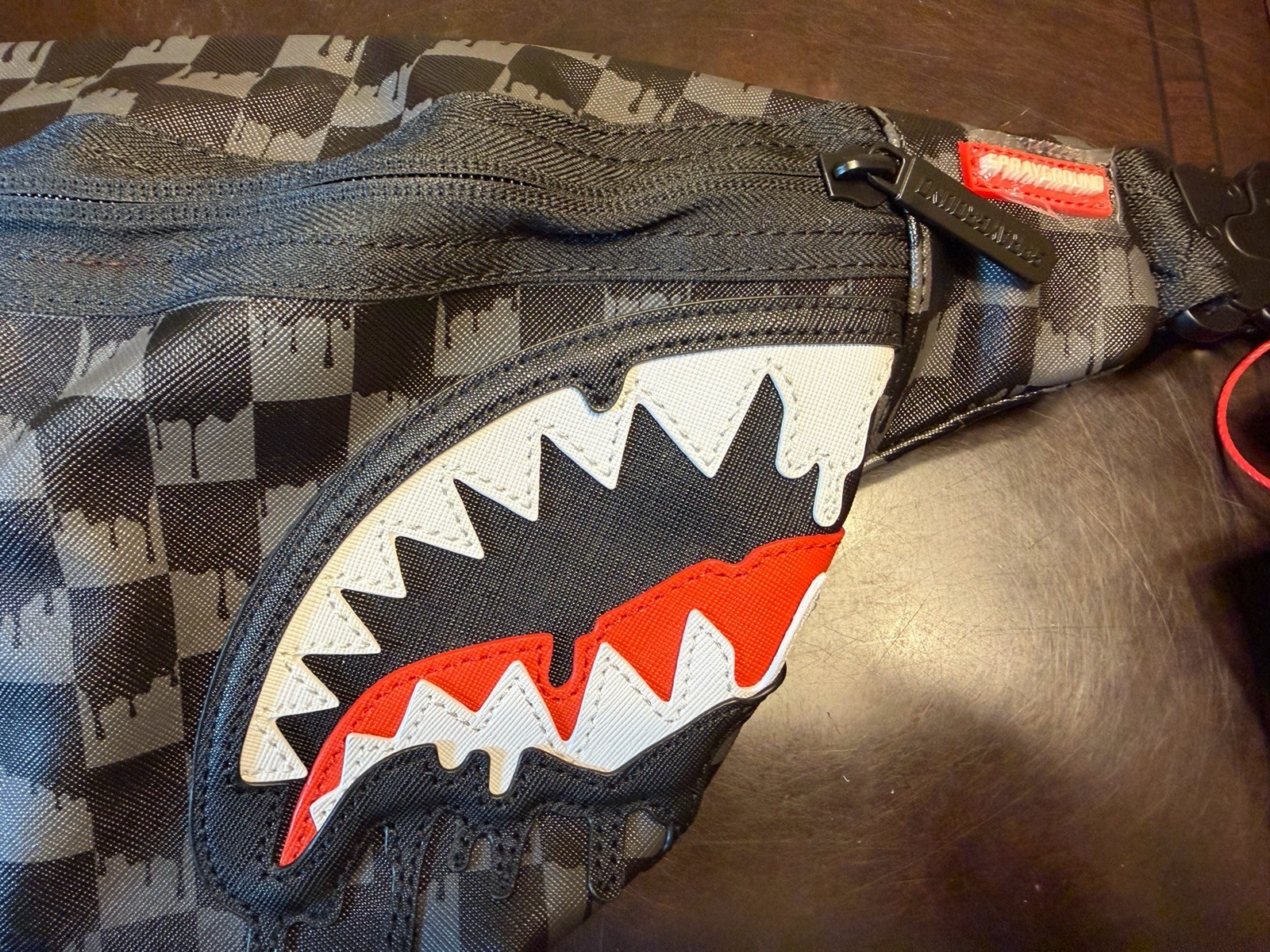 New Sprayground Shark Mouth Black Gray Crossbody Fanny Pack Bag Large