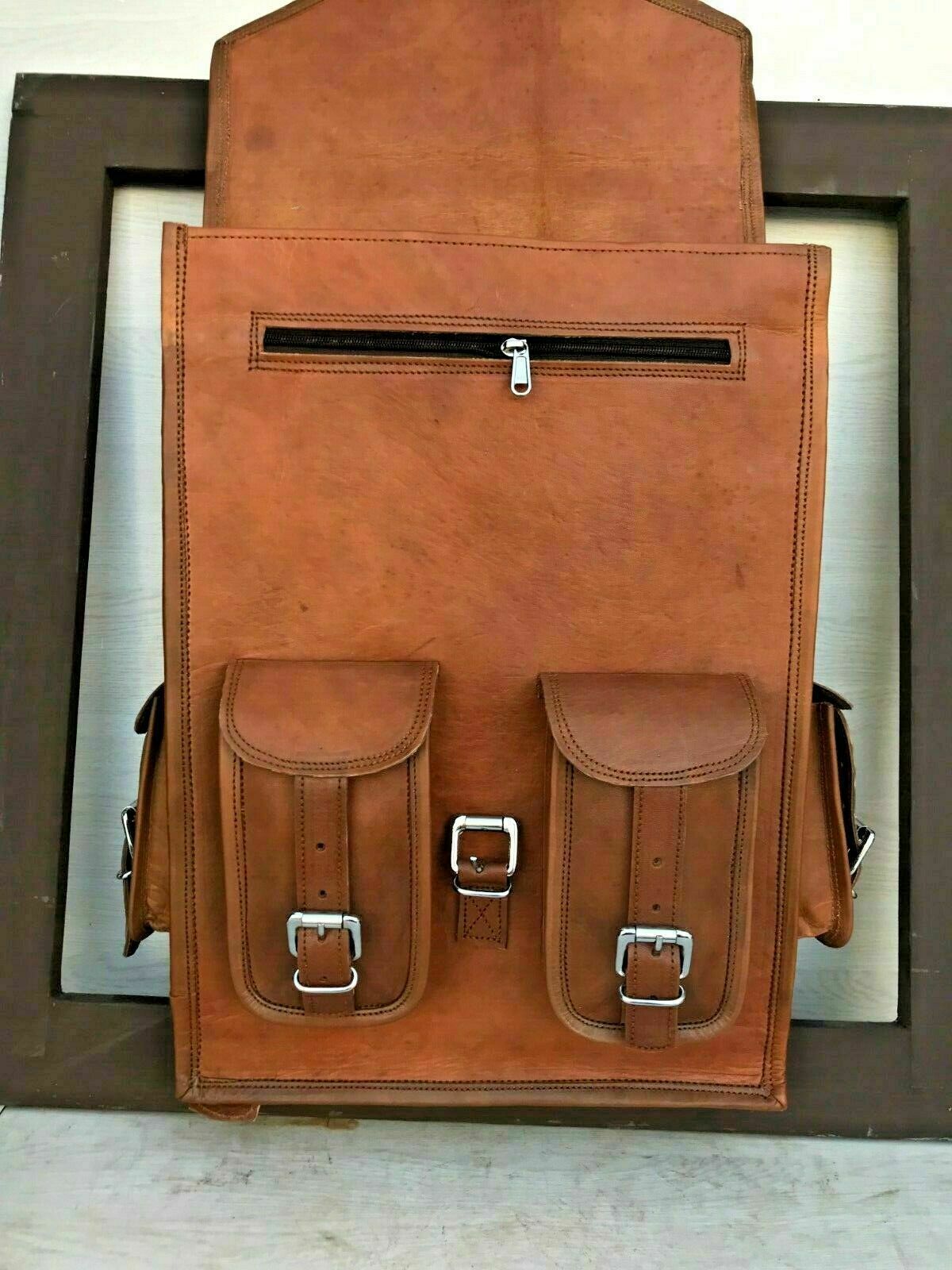 Leather Multi Pocket Backpack Genuine Travel Rucksack Bag by leather bag seller
