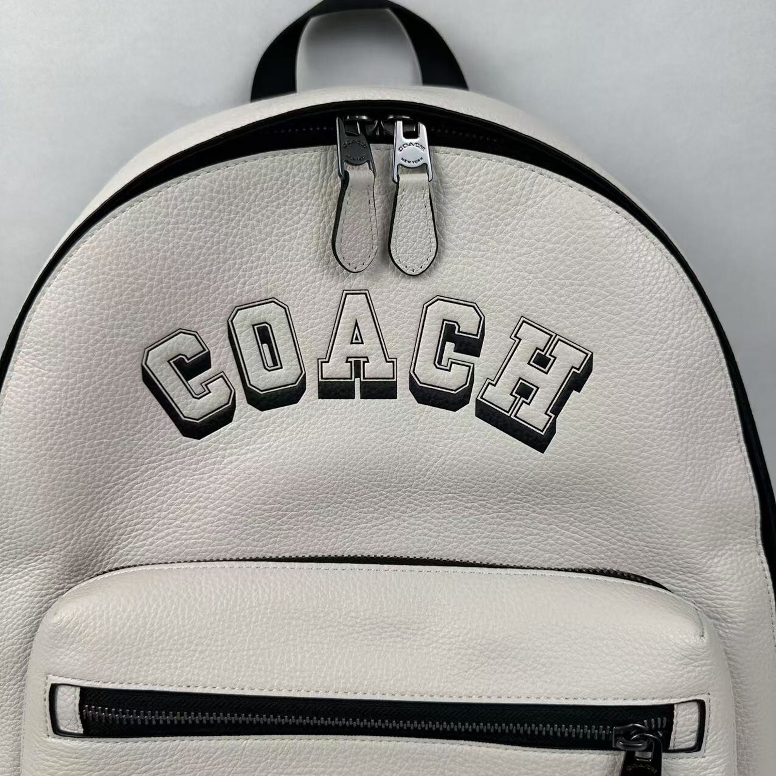 Coach West Backpack With Varsity Motif CAK14 In Leather Gunmetal/Chalk NWT