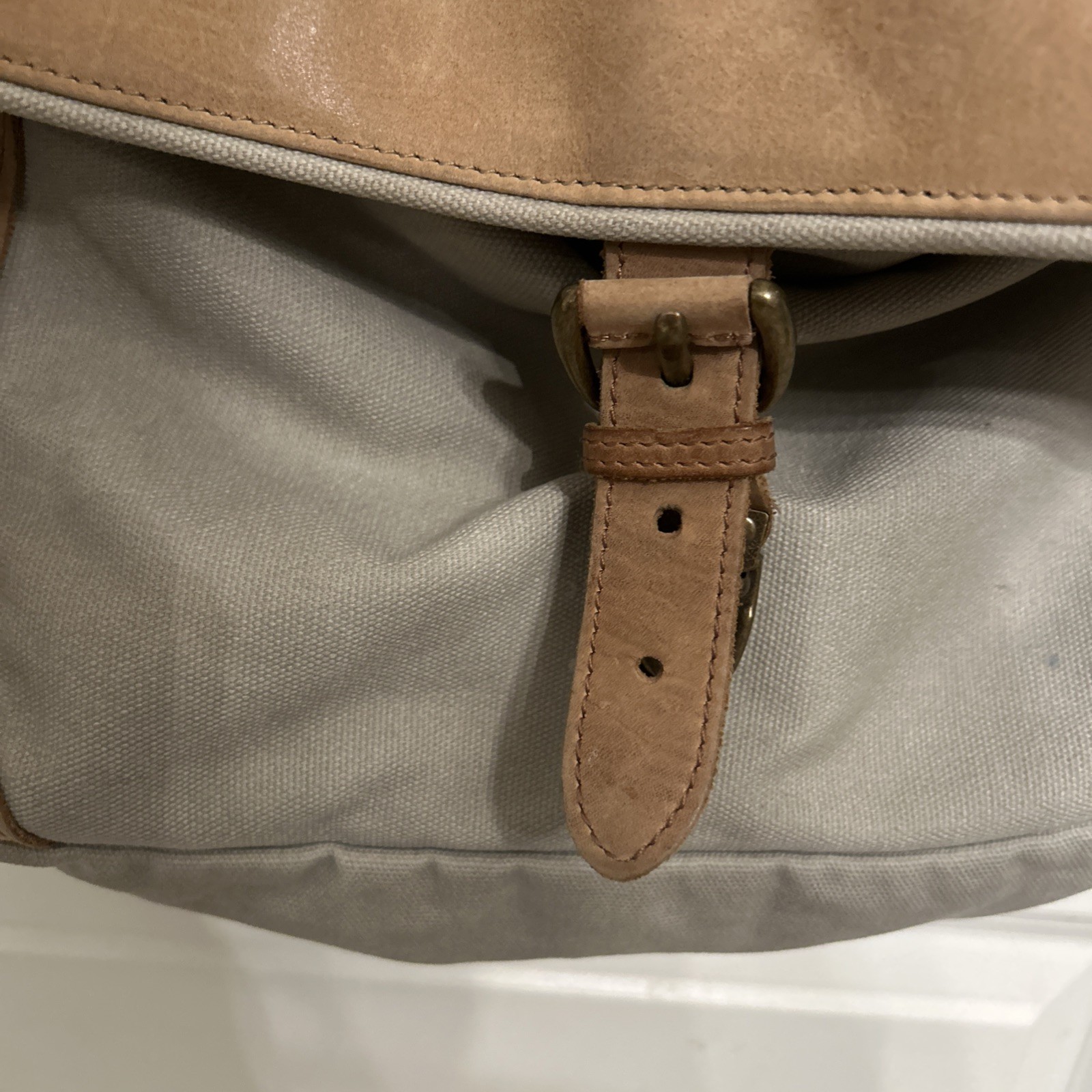 100% Cotton LL Bean Canvas Leather Cross Body Utilitarian Messenger Tote Bag