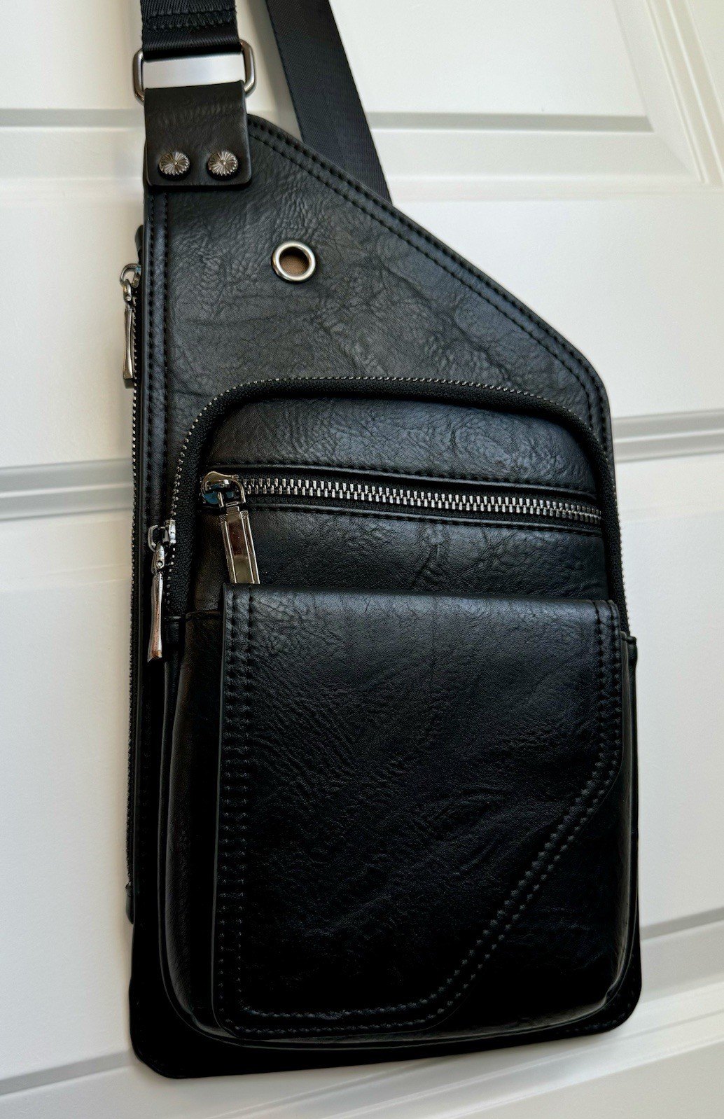 Sling Crossbody Chest Shoulder Bag Men Women Adjustable Vegan Leather