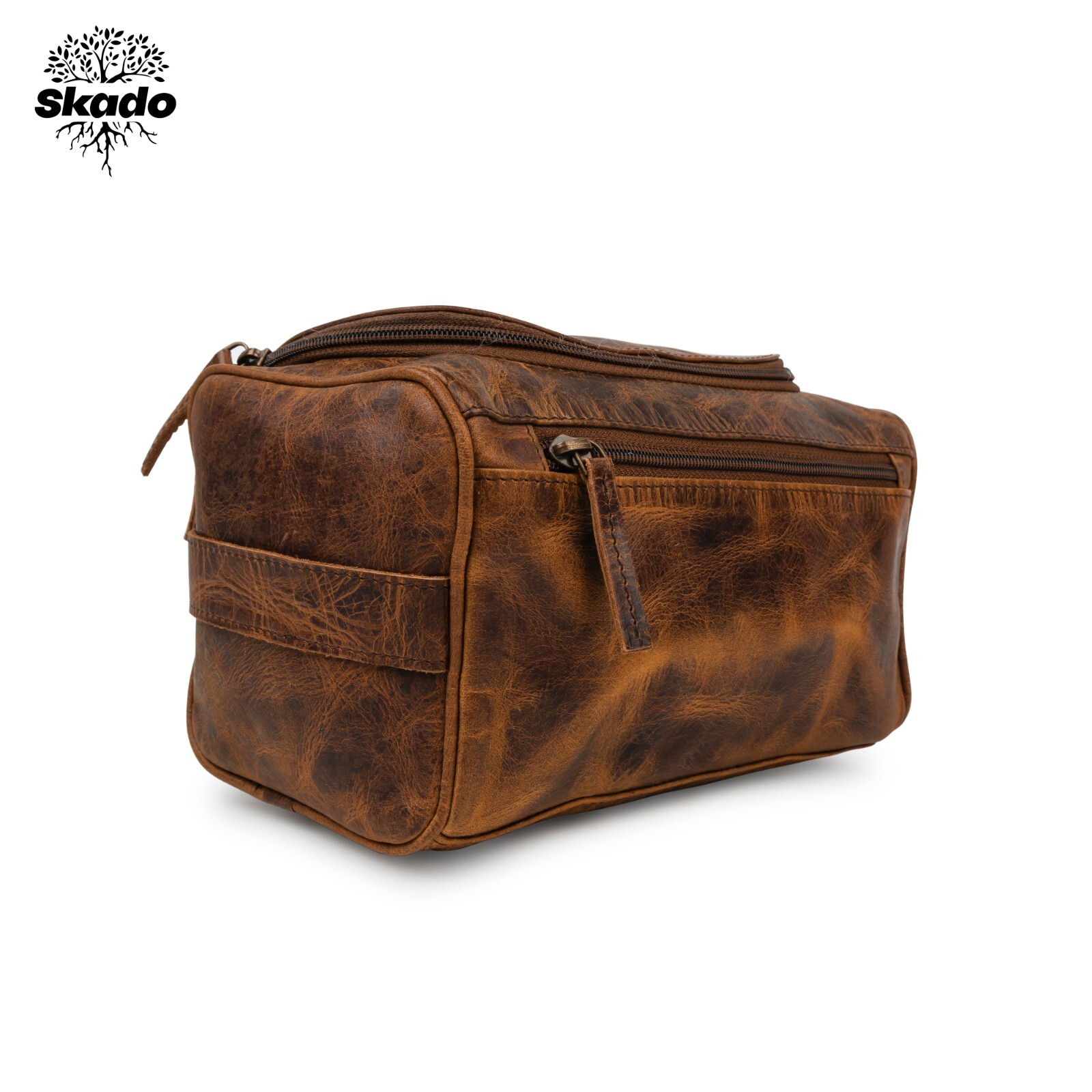 Buffalo Leather Toiletry Bag Travel Dopp Kit Shaving Case Small For Men Handmade