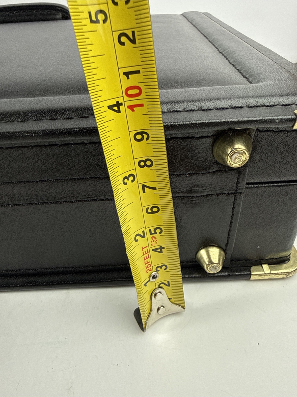 Vintage Black Leather Briefcase Hard Case Brass Dual Combination Locks New