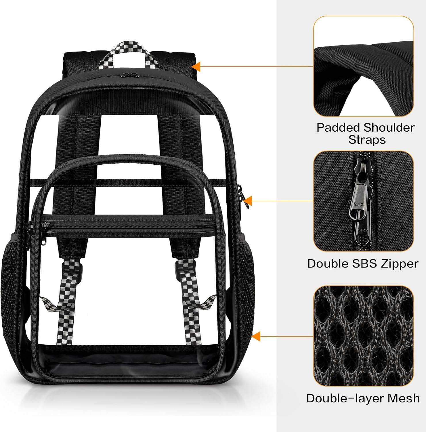 Clear Backpack Heavy Duty Fabric & PVC Transparent Bookbag, See through Bag for