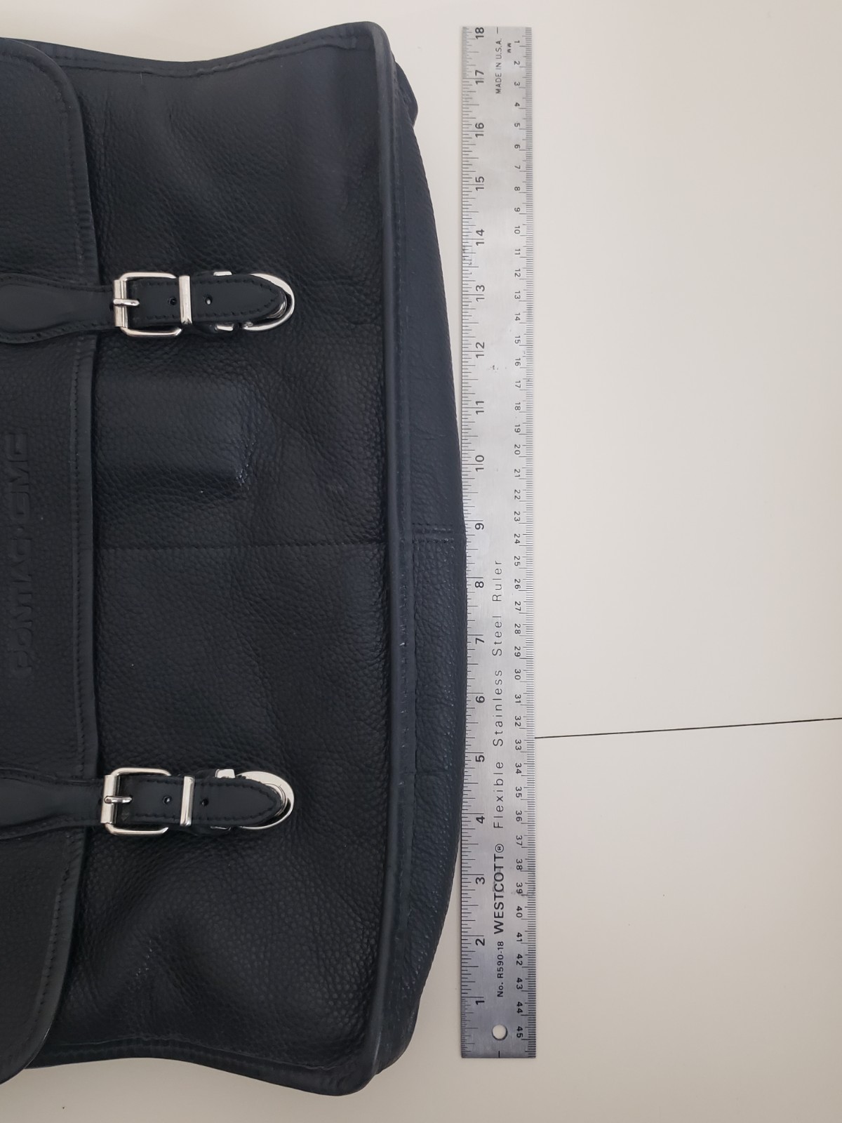 Roots Canada Black Leather Messenger Bag Briefcase Pontiac GMC Logo Beaver Tag