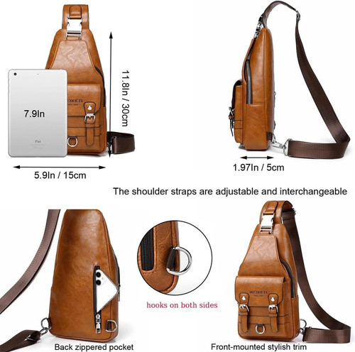 PU Leather Sling Bag for Men – Waterproof, Lightweight, B-light Brown