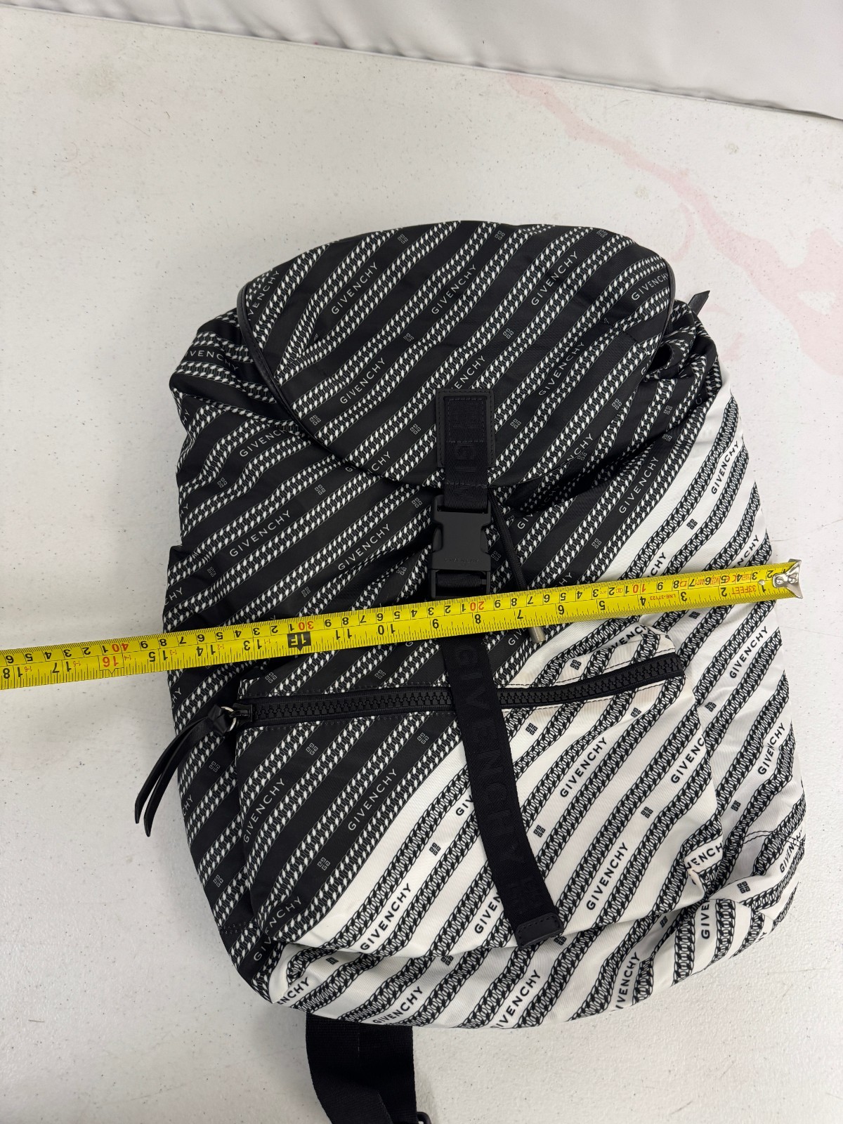 Givenchy Light 3 Chain Logo Print Two-tone Stripe Backpack Black White NWT