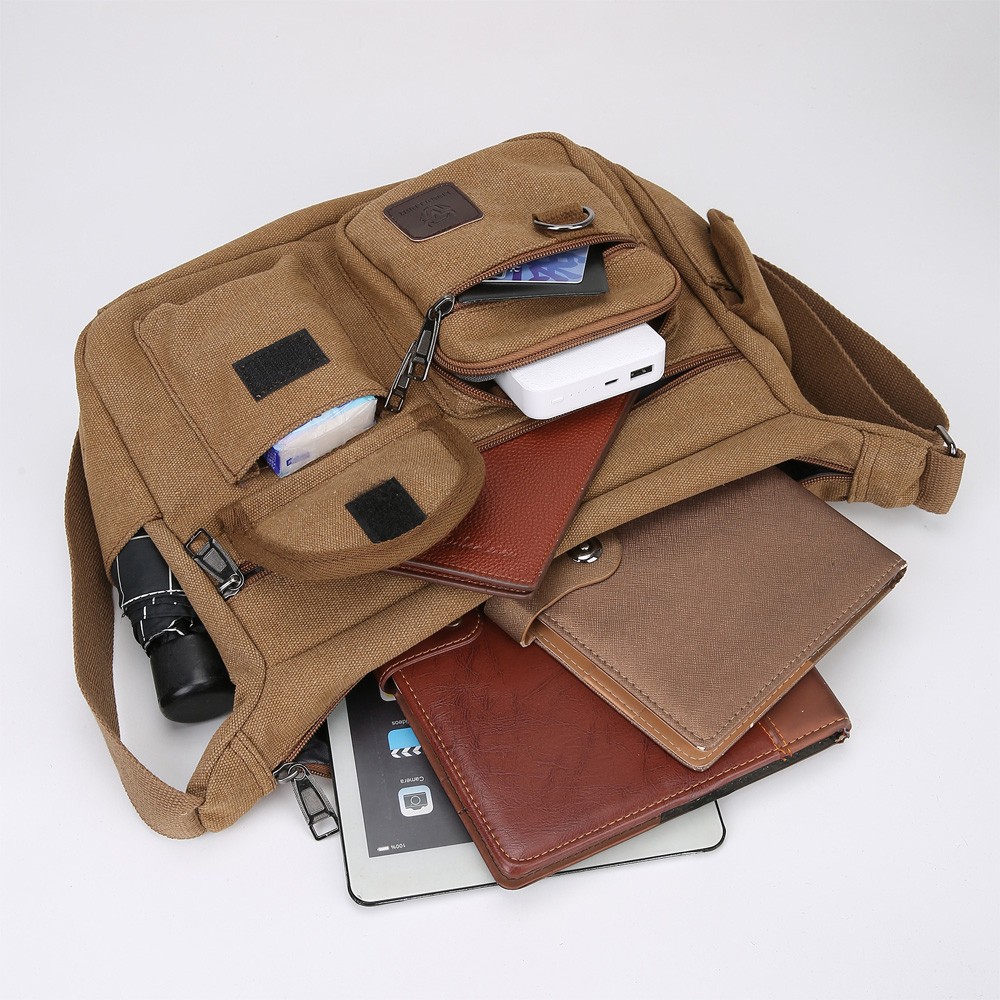 Messenger Bag for Men Retro Canvas Satchel casual Briefcases Laptop Bag fit 12in