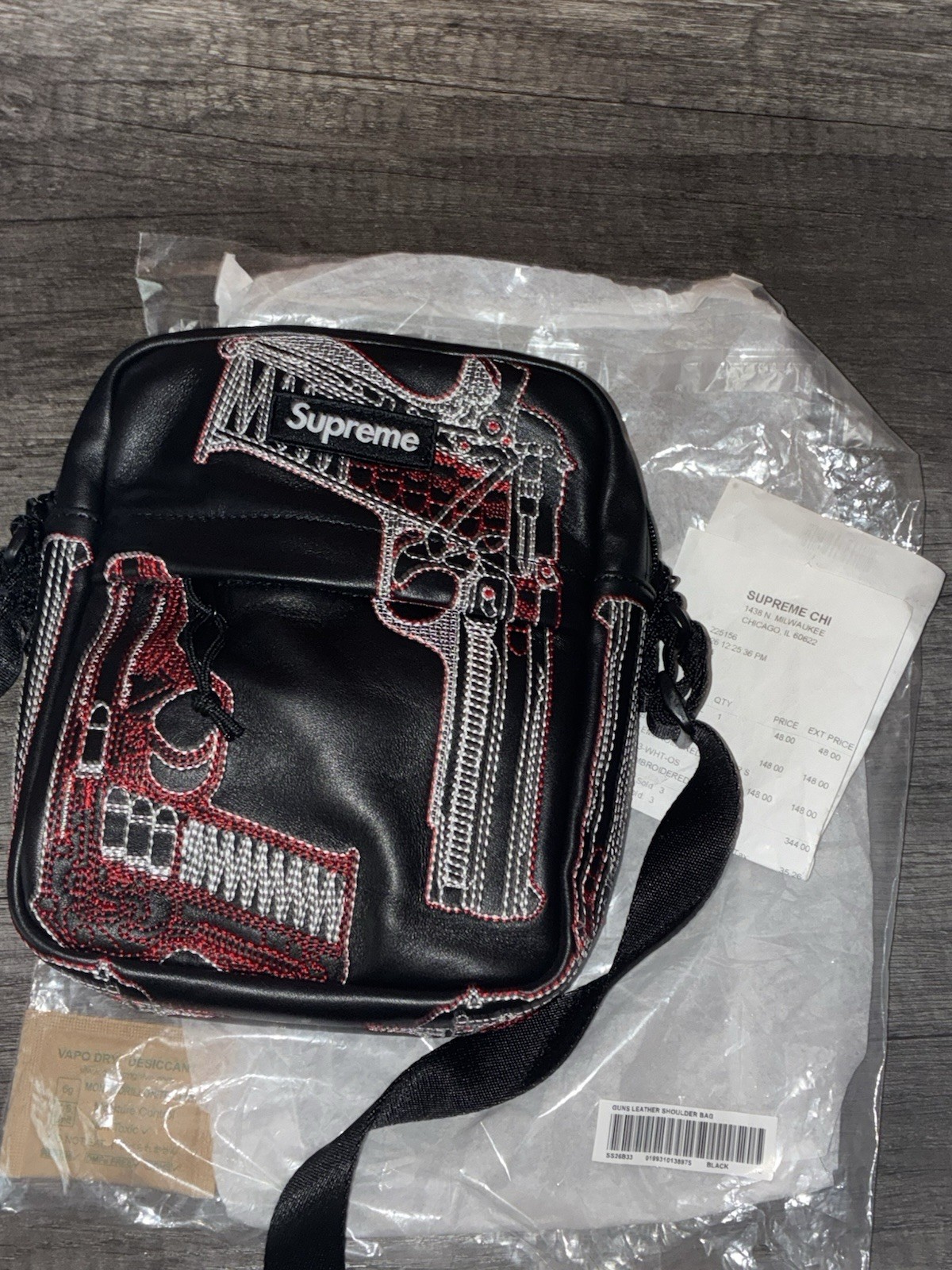 Supreme Guns Embroidery Leather Shoulder Bag Black SS26 NEW