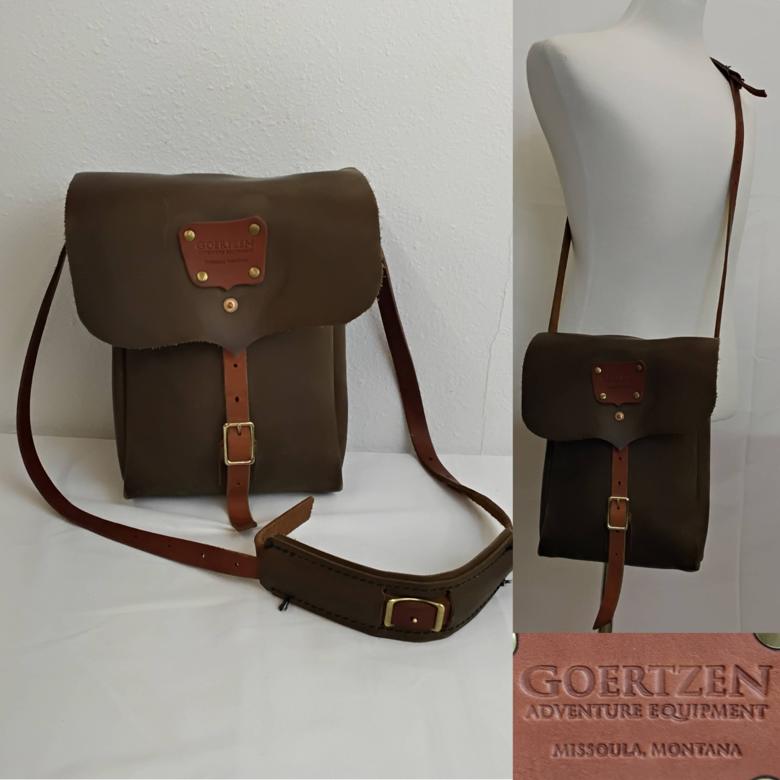 Goertzen Adventure Equipment Leather Field Bag Brown Montana Handmade #J5743