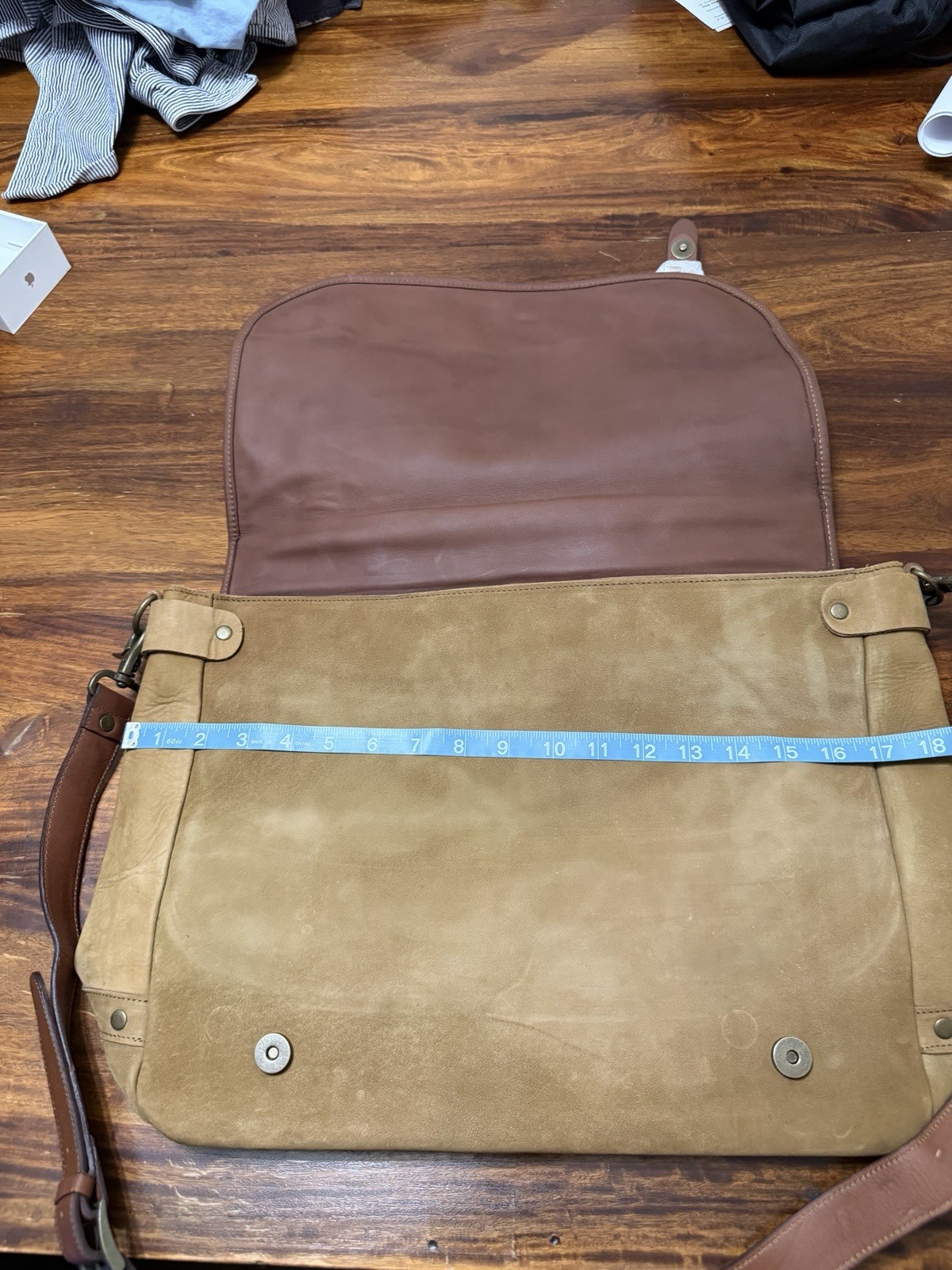 Brown Tan Leather Messenger Bag Men Adjustable Strap Classic Large