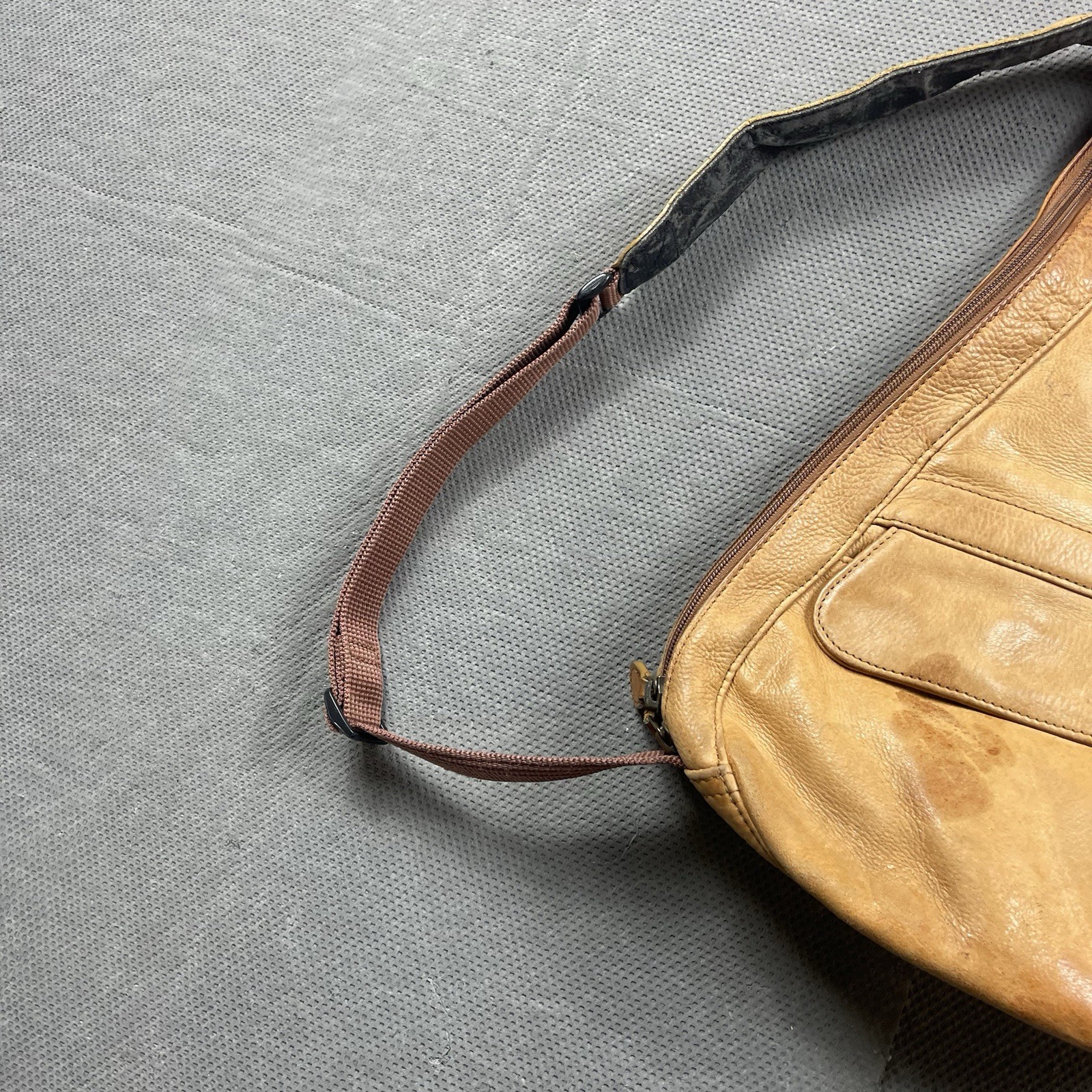 Vintage LL Bean Ameribag Leather Brown Healthy Back Crossbody Sling Bag Distress