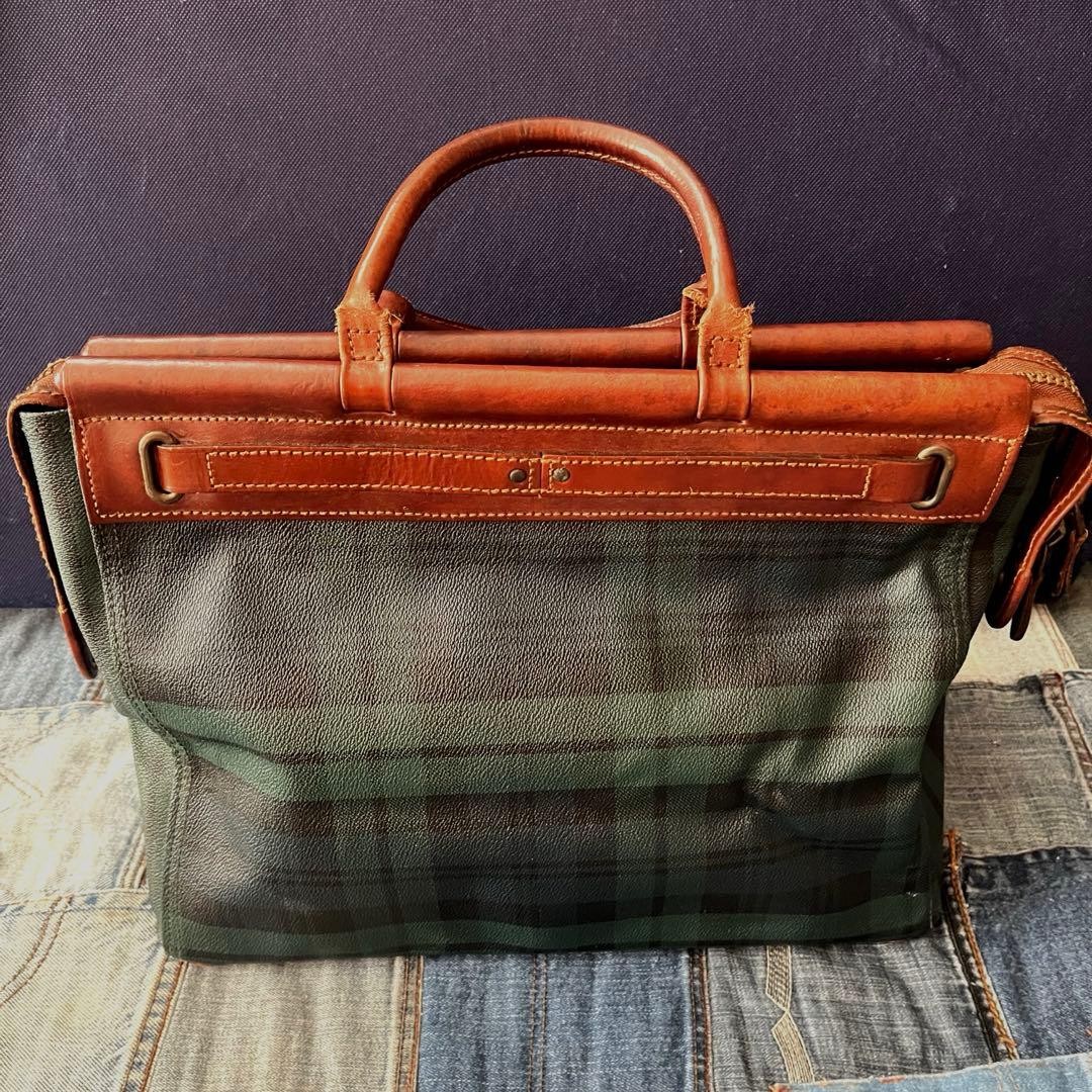 POLO RALPH LAUREN Doctor bag Leather Vintage Brown Tartan Authentic From Japan