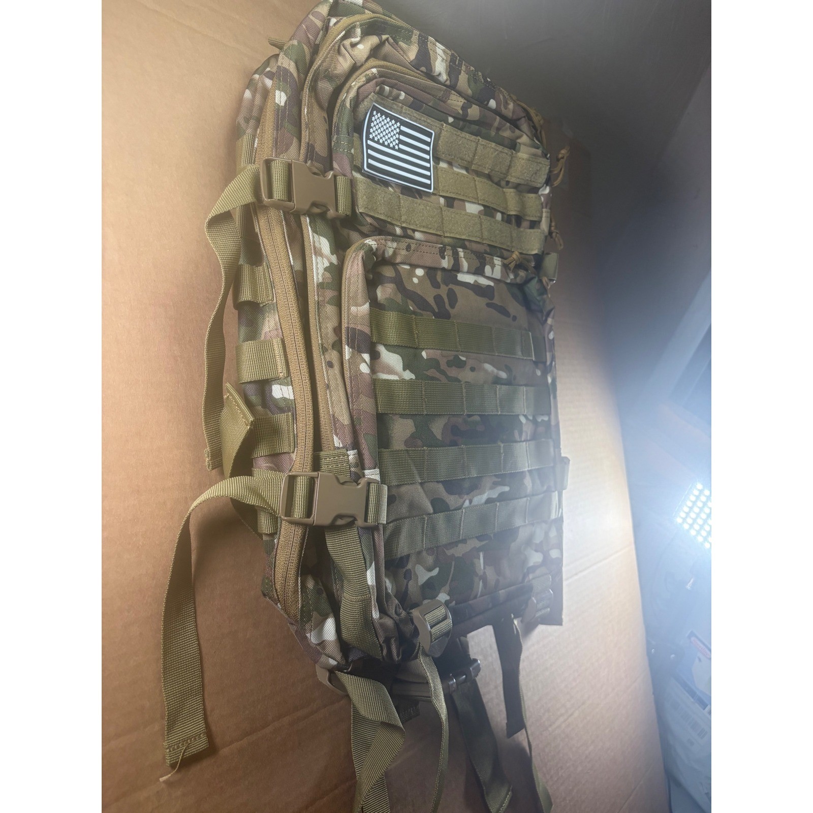 Tactical Backpack Multicam Camo MOLLE Assault Pack Hiking Camping Ruck USA Flag