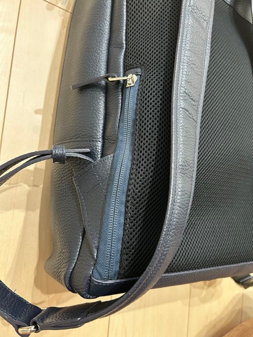 HERGOPOCH Navy Leather Backpack, Mesh Back Panel, 30cm, Japanese Made