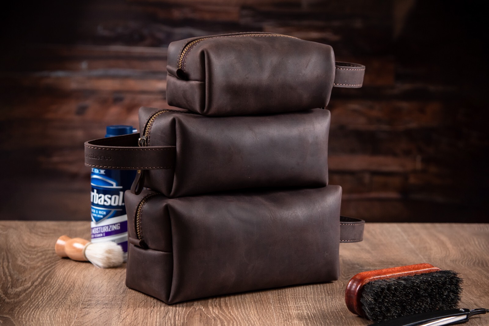 Personalized Genuine Leather Toiletry Bag For Men Dopp Kits For Him Wash Bag