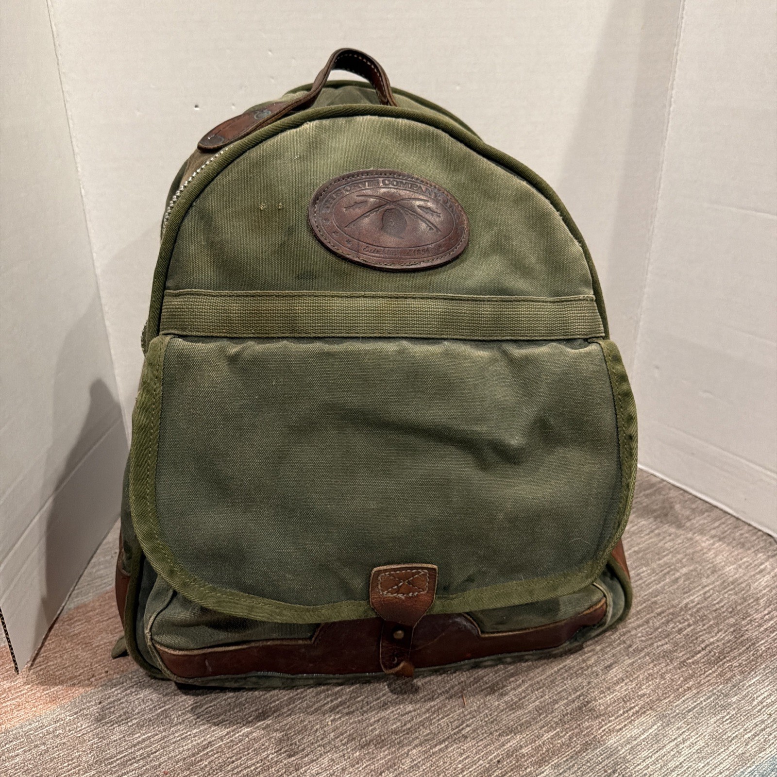 Orvis Battenkill Canvas Leather Backpack Green Brown Travel Outdoor Vintage READ