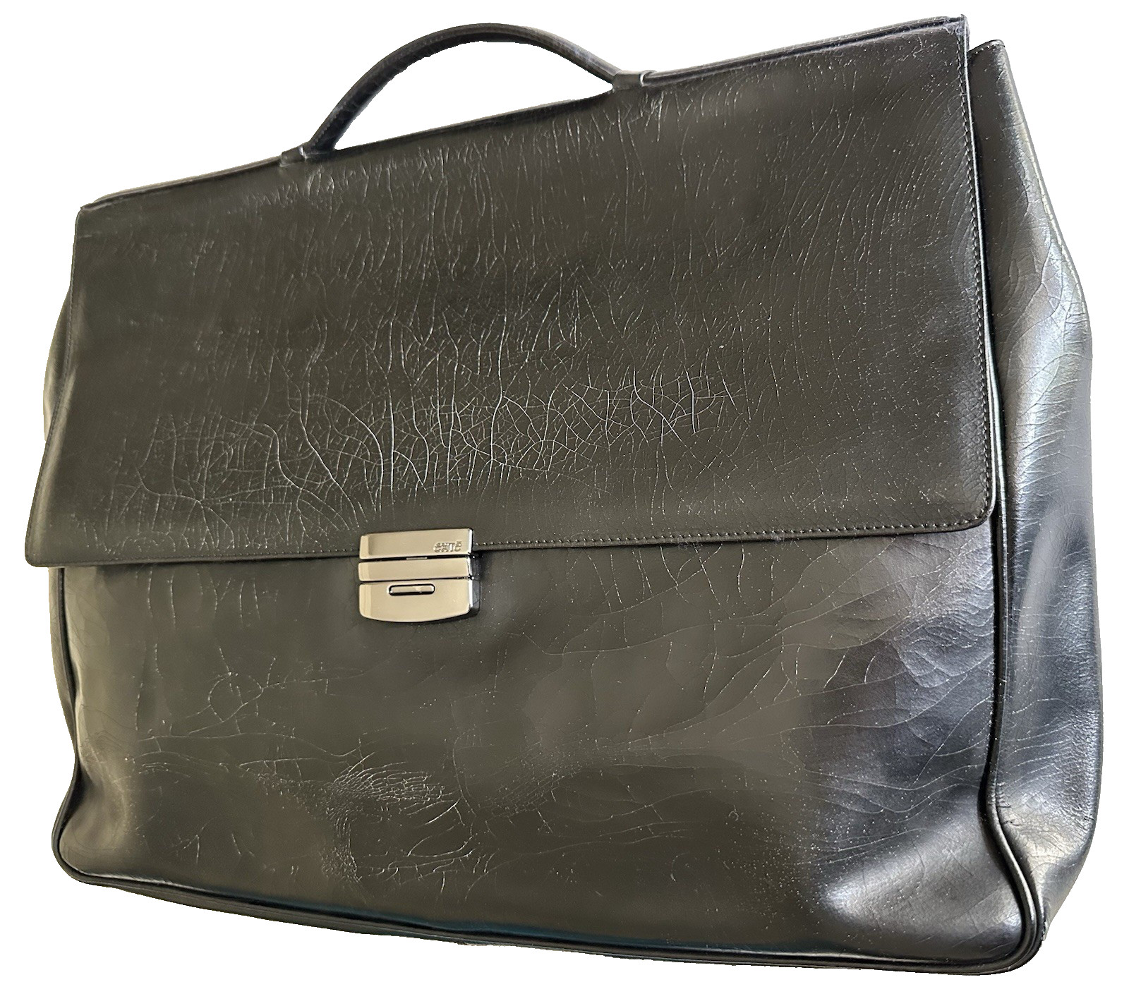 VTG EXTE Italy Black Leather 1990’s Soft Attache Briefcase Business Bag PreOwned