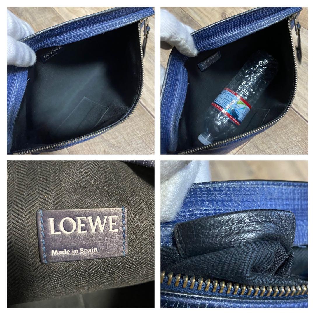 Loewe Men Bag Vintage Anagram Leather Clutch T Pouch Linen Genuine Navy Limited