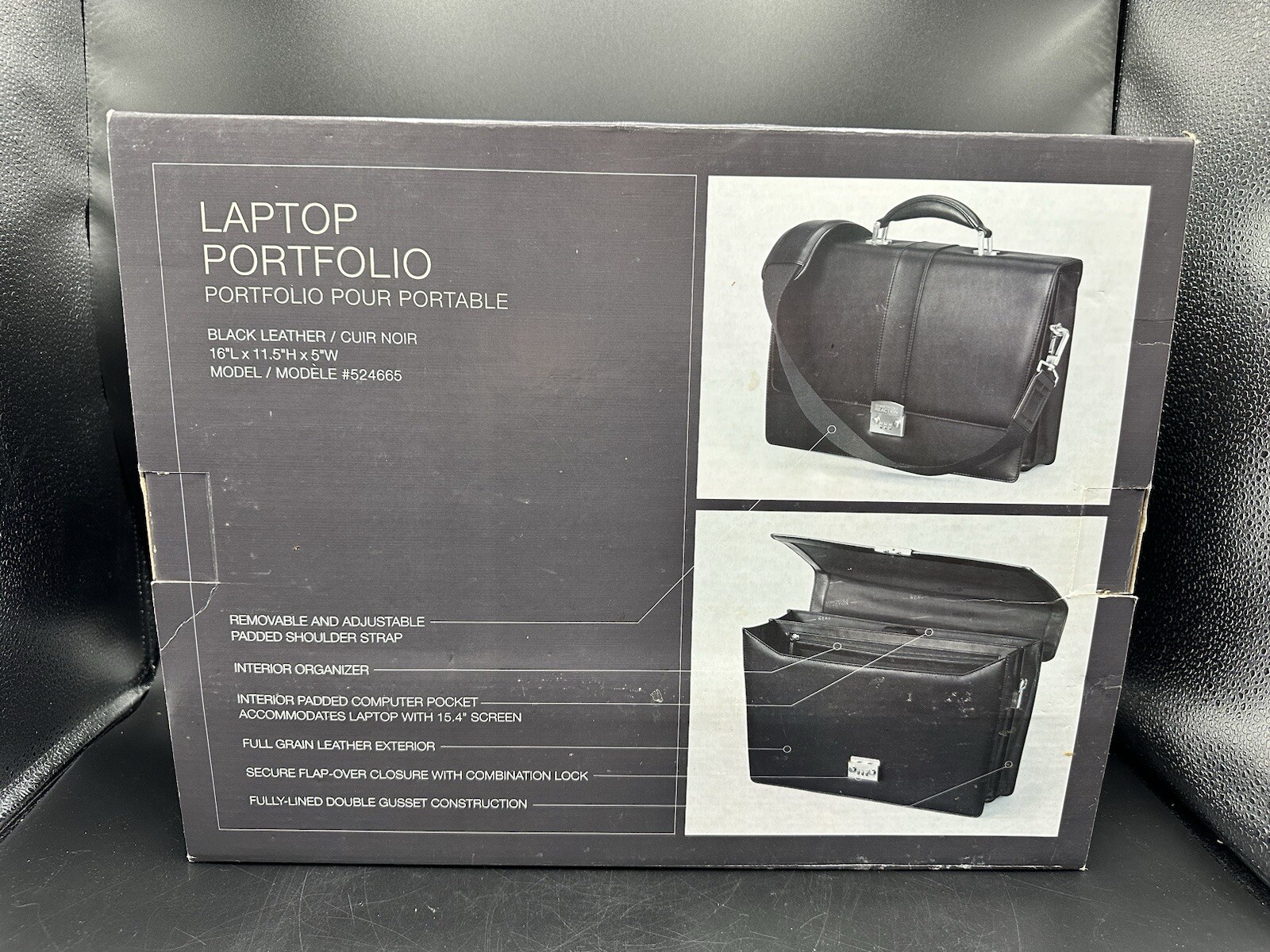 Kenneth Cole “Case In Point” Flapover Portfolio Black Leather Locking Briefcase