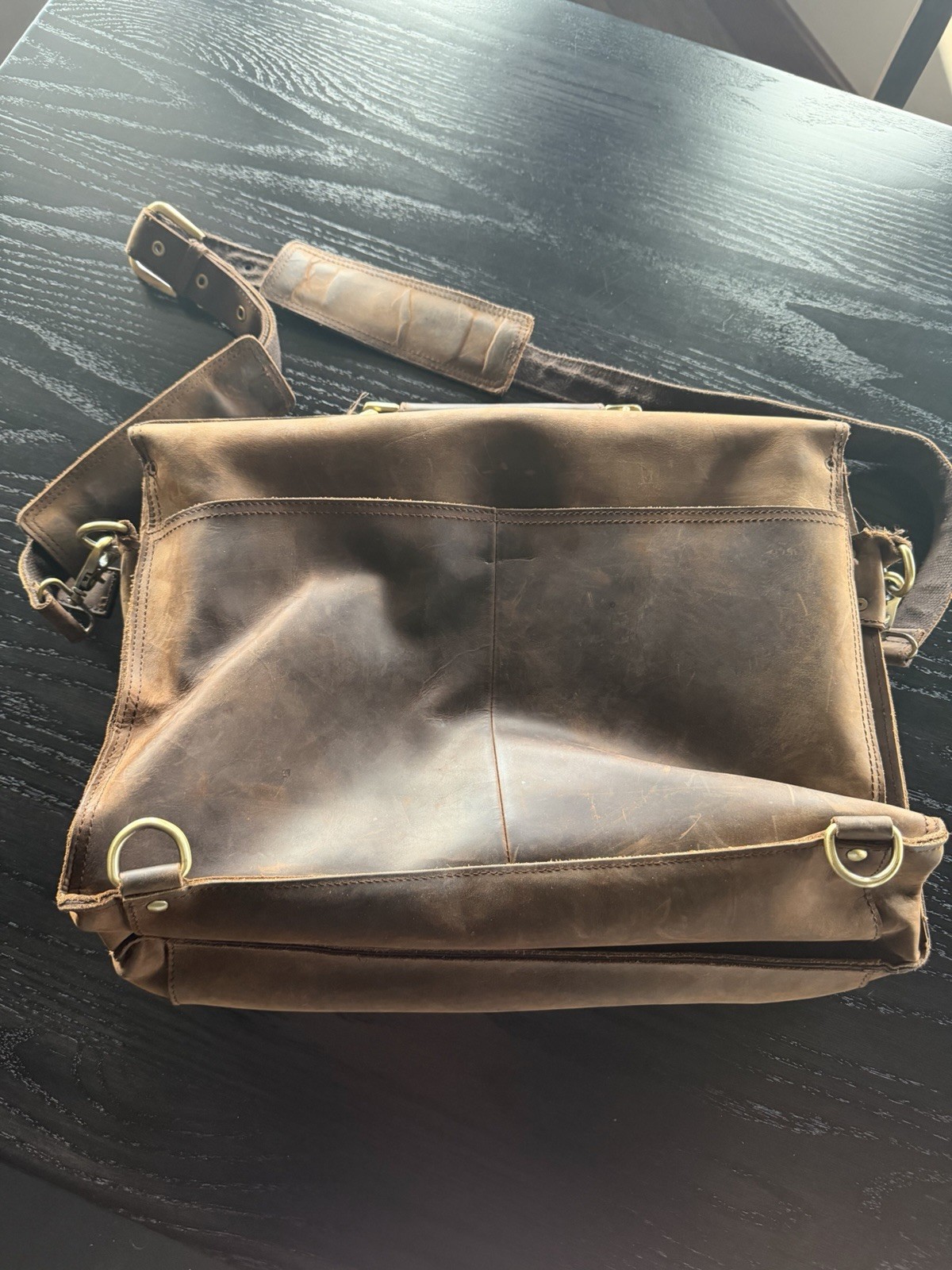 Vincenzo Italian Leather Briefcase Satchel Brown Dual Pocket Buckle