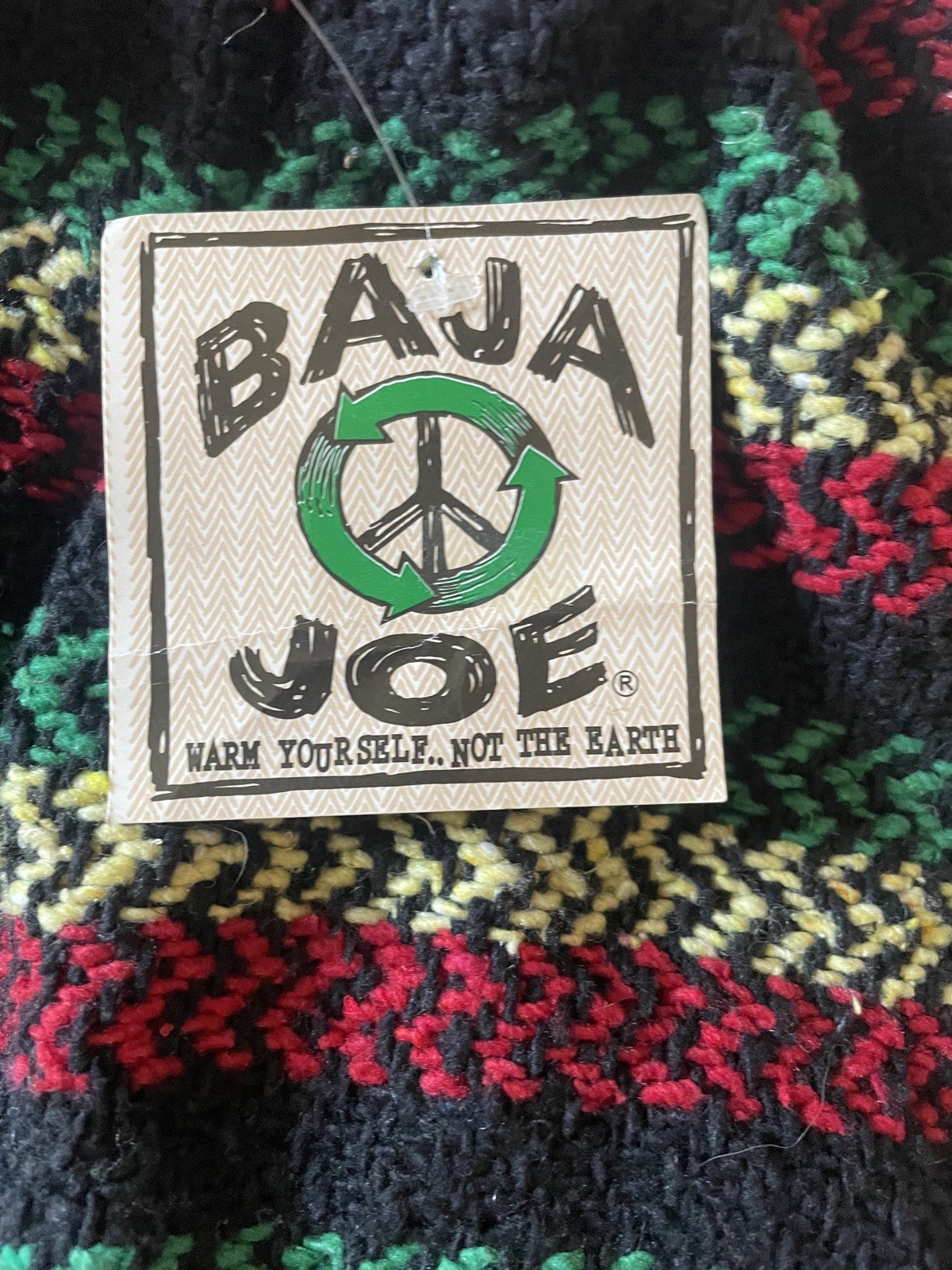 Vintage 70s Recycled Drawstring Bag Rasta Striped red/yellow/green black Baja Jo