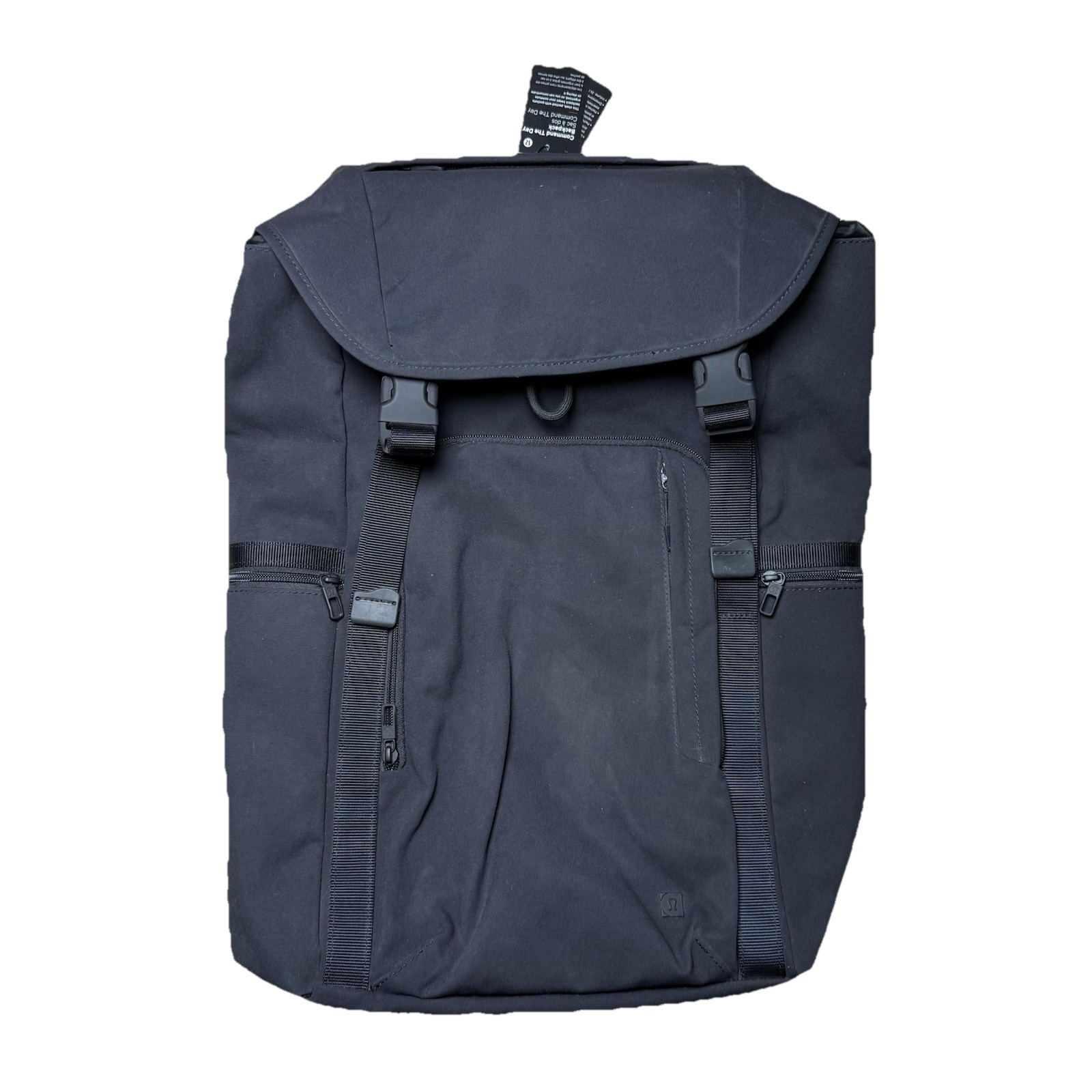 NWT Lululemon Command the Day Backpack Drawstring Buckle Athletic Logo Black Bag