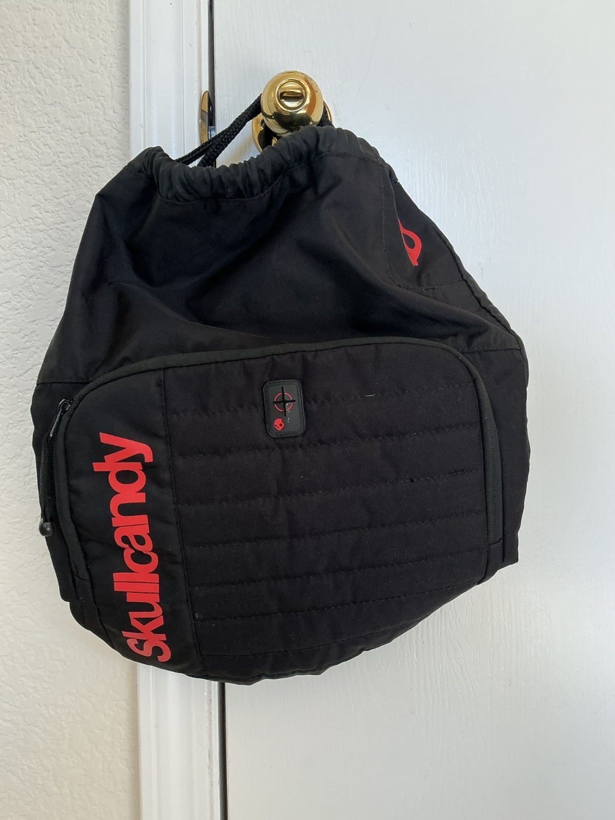 Skullcandy Drawstring Backpack Skater Multi Pockets Black Red Logo 17″x14″