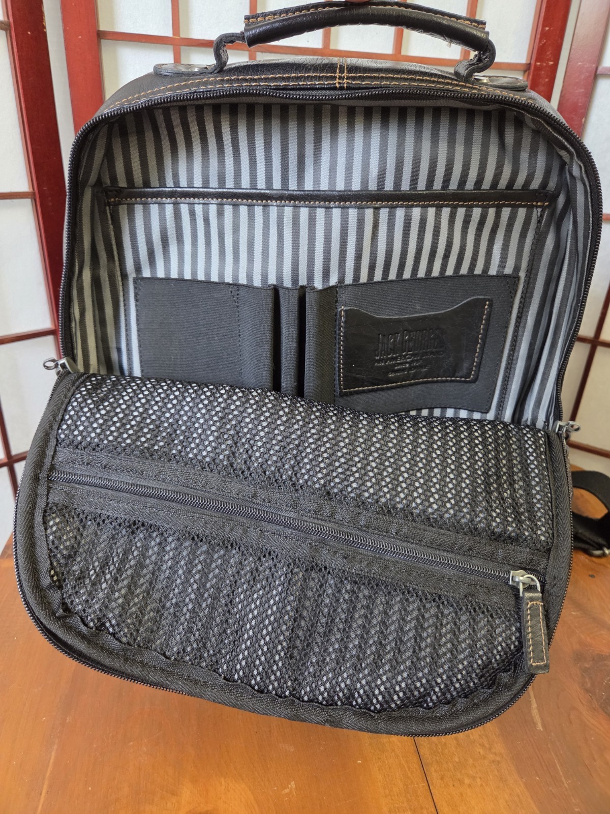 Jack Georges Voyager Backpack Black Leather Laptop School Work Bag Mesh