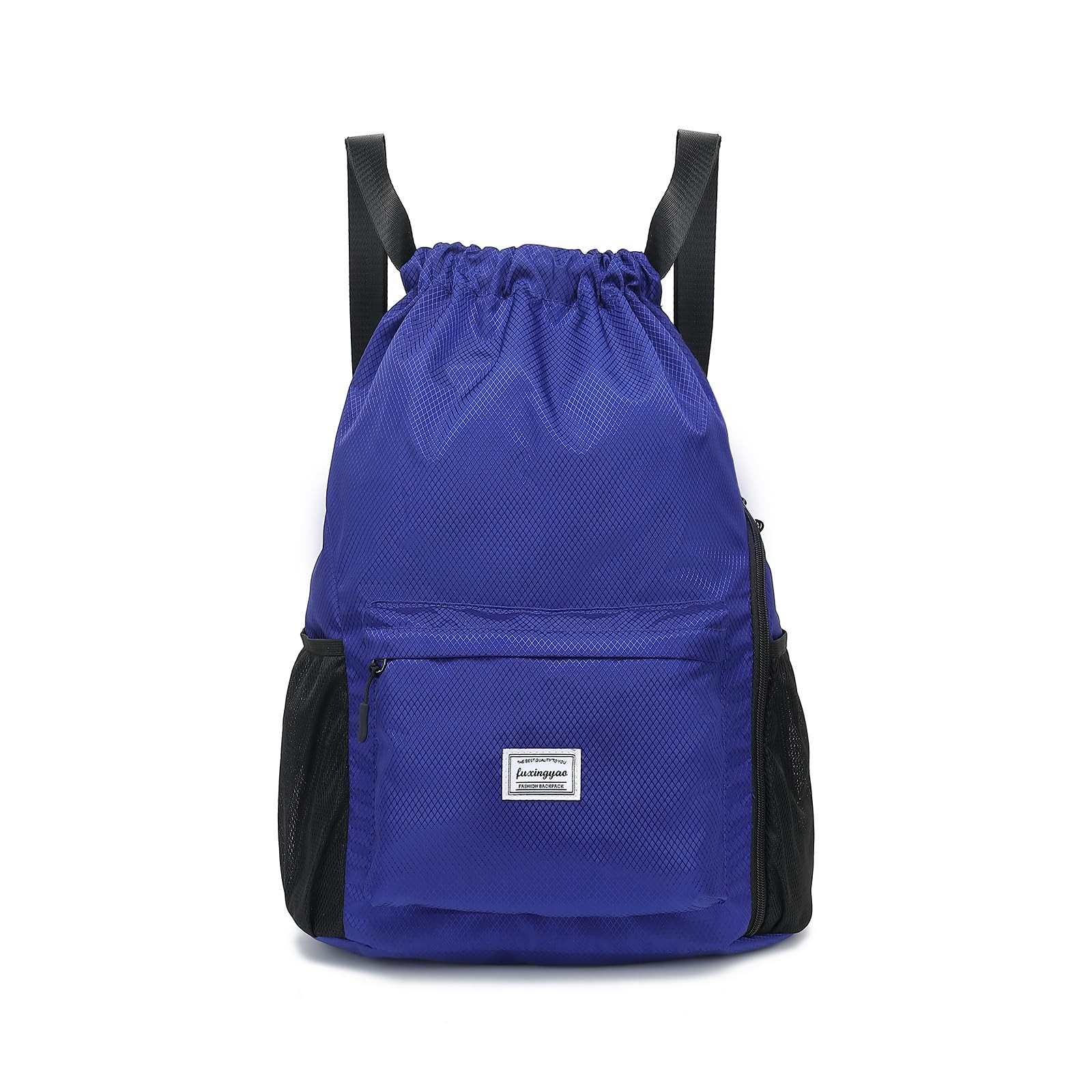 Drawstring Backpack Sports Gym Bag Shoe Compartment String Cinch Women Blue