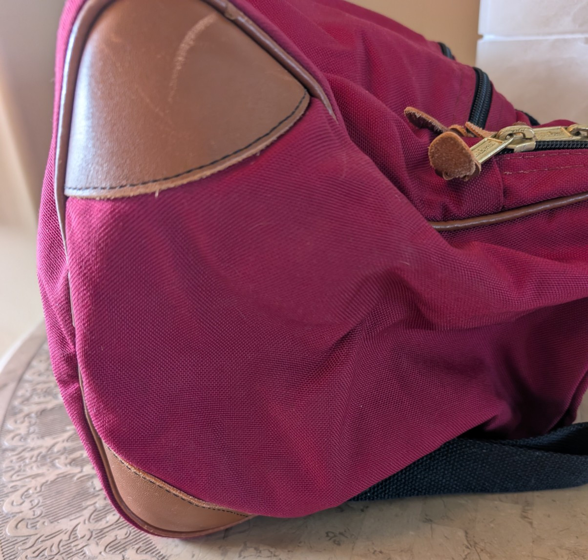 Vintage LLBean Canvas/Leather Red Canvas Shoulder Handle Travel Duffle Bag 24″