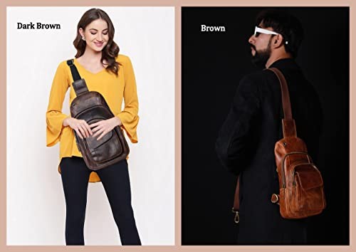 Handmade Buffalo Leather Travel Hiking Crossbody Chest Sling Small Camel Brown