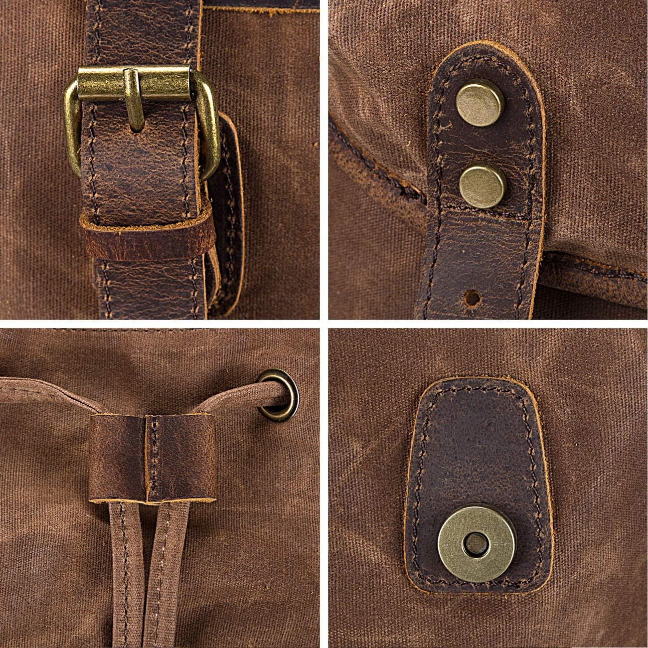 Leather Backpack for Men, Waxed Canvas Shoulder Rucksack Carry-On Travel Backpac