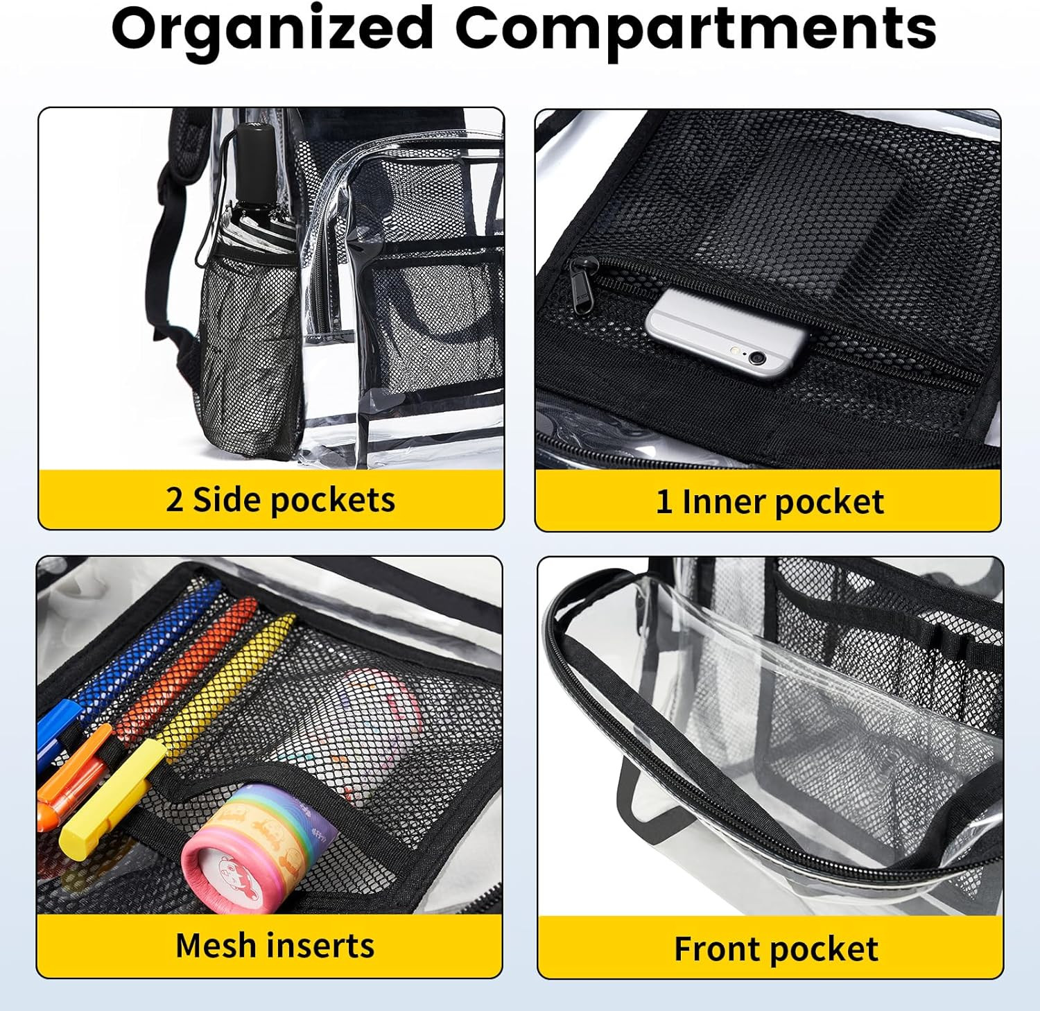 Clear Backpack Heavy Duty PVC Transparent Backpack with Reinforced Strap Stitche